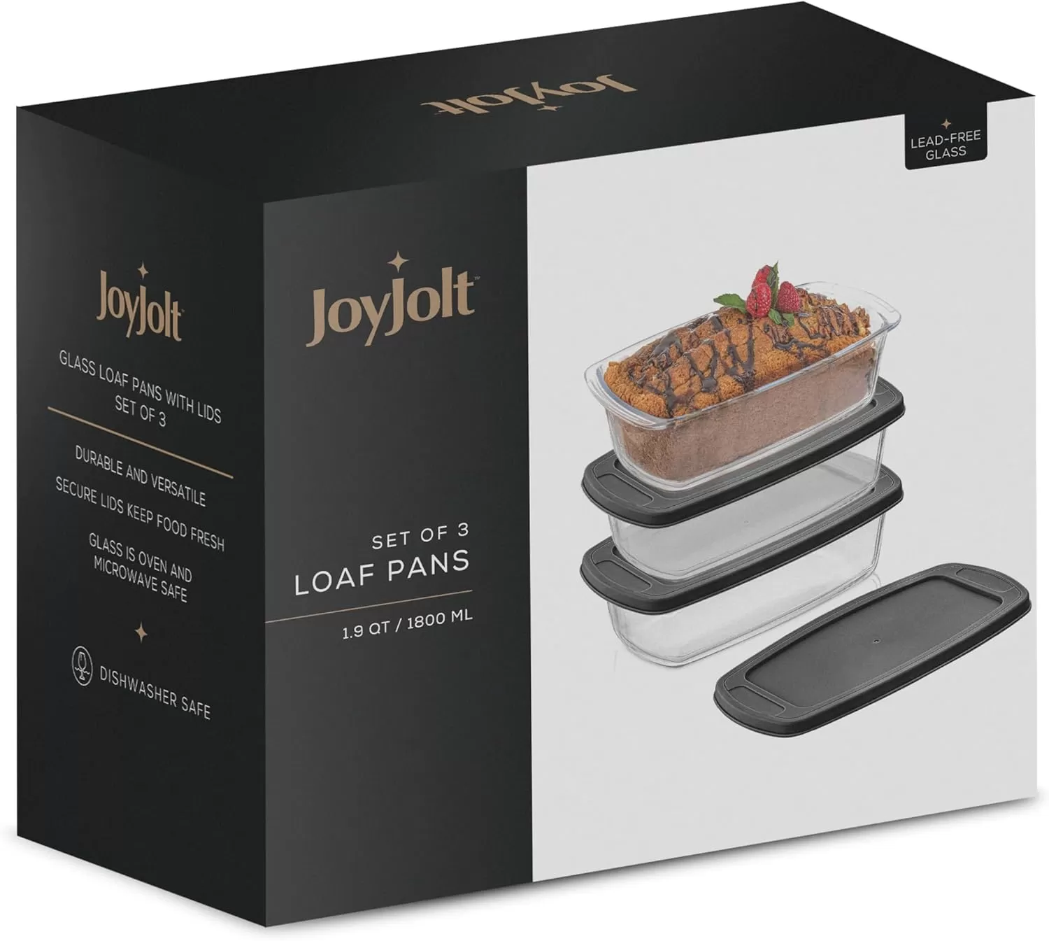 imageJoyJolt 3pc Loaf Pans for Baking Bread with Lids Baking Set 19 Quart Large Rectangular Baking Dish With Lid Oven Pan Banana Bread Pan Lasagna Pan Deep with Lid Bread Saver Container AirtightBlack