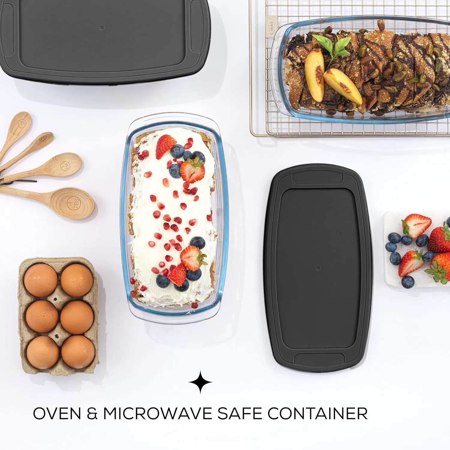 imageJoyJolt 3pc Loaf Pans for Baking Bread with Lids Baking Set 19 Quart Large Rectangular Baking Dish With Lid Oven Pan Banana Bread Pan Lasagna Pan Deep with Lid Bread Saver Container AirtightBlack