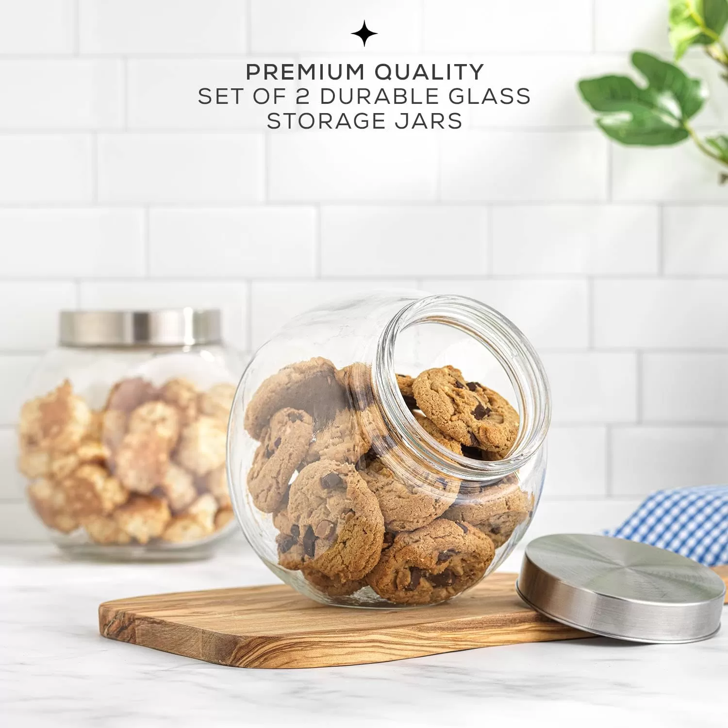 imageJoyJolt AllSides Cookie Jar Set of 2 Cookie Jars for Kitchen Counter with Lids Candy Jar Dog Treat Container Laundry Detergent Container Large Canisters Half Gallon Glass Jar with Lid Airtight