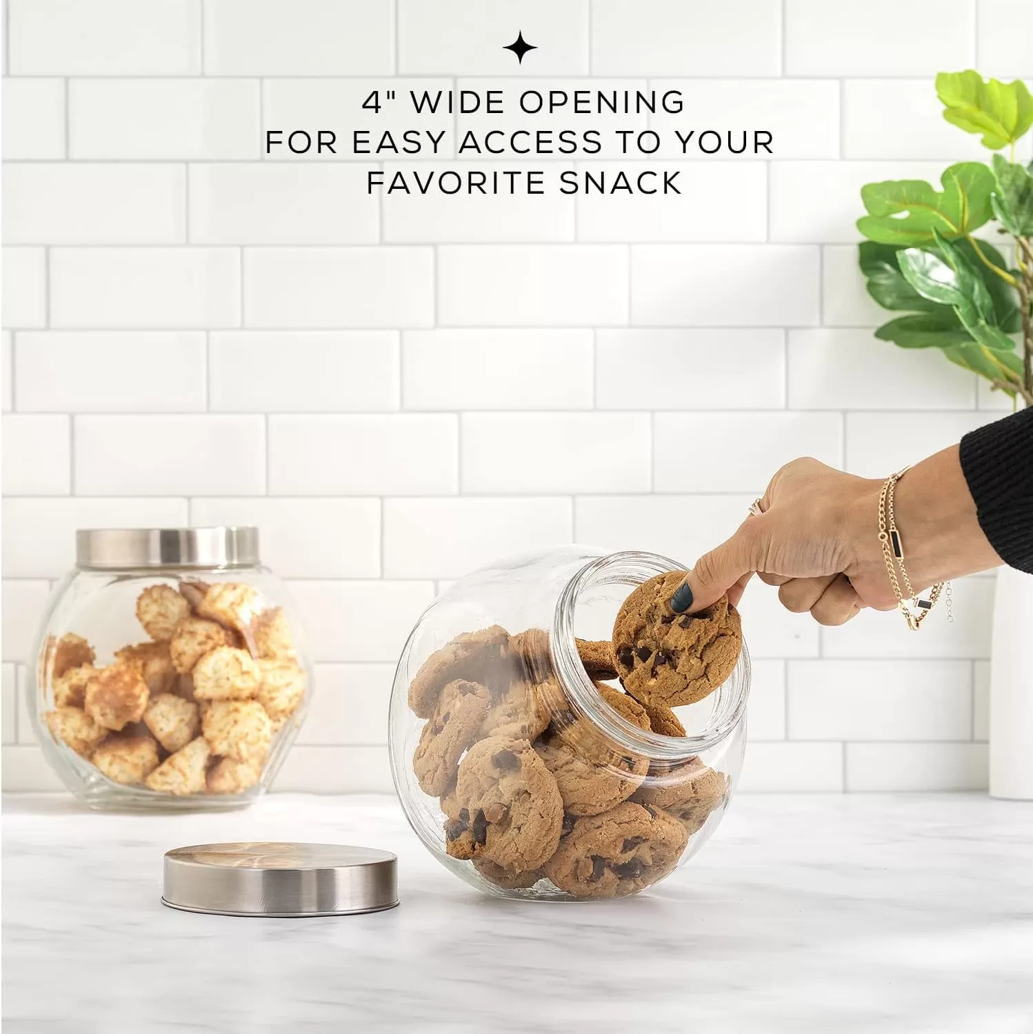 imageJoyJolt AllSides Cookie Jar Set of 2 Cookie Jars for Kitchen Counter with Lids Candy Jar Dog Treat Container Laundry Detergent Container Large Canisters Half Gallon Glass Jar with Lid Airtight