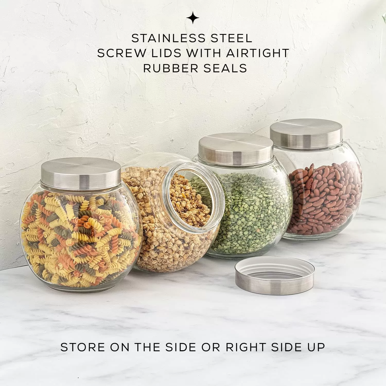imageJoyJolt AllSides Cookie Jar Set of 2 Cookie Jars for Kitchen Counter with Lids Candy Jar Dog Treat Container Laundry Detergent Container Large Canisters Half Gallon Glass Jar with Lid Airtight