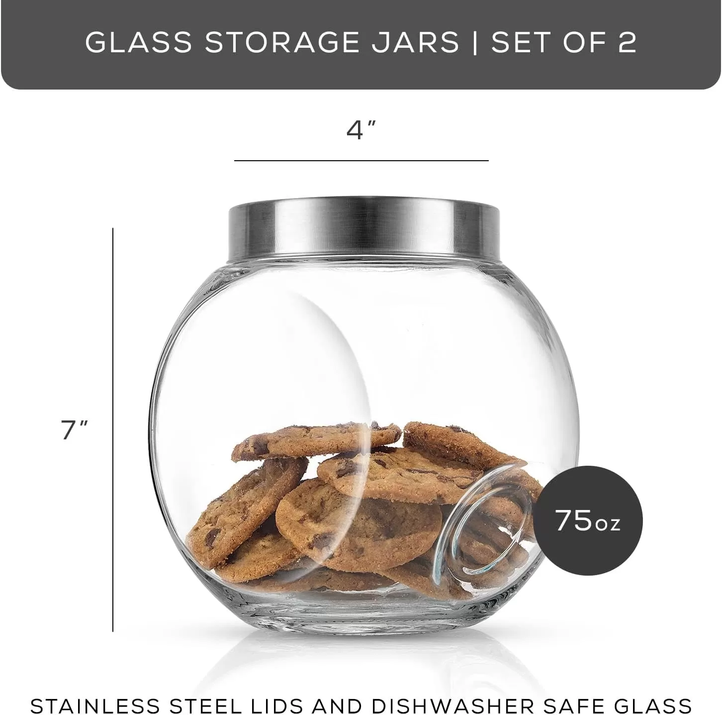imageJoyJolt AllSides Cookie Jar Set of 2 Cookie Jars for Kitchen Counter with Lids Candy Jar Dog Treat Container Laundry Detergent Container Large Canisters Half Gallon Glass Jar with Lid Airtight