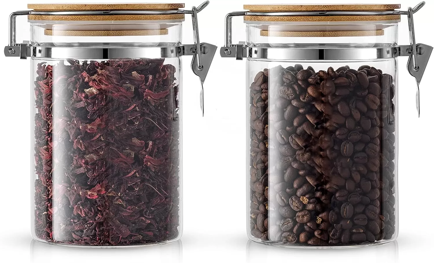 imageJoyJolt Borosilicate Glass Jars With Bamboo Lids 27oz 2PC Set of Airtight Storage Jars with Clamp Lids for Pantry Storage Air Tight Sealable Containers for Kitchen Organization