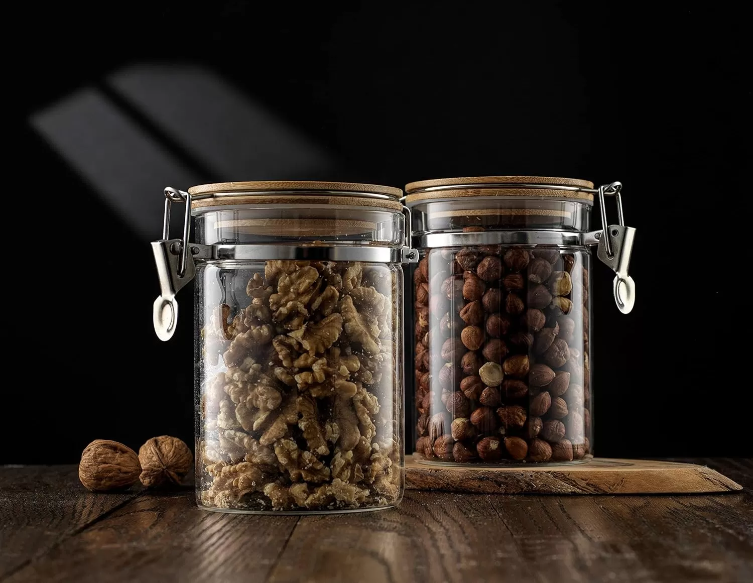 imageJoyJolt Borosilicate Glass Jars With Bamboo Lids 27oz 2PC Set of Airtight Storage Jars with Clamp Lids for Pantry Storage Air Tight Sealable Containers for Kitchen Organization