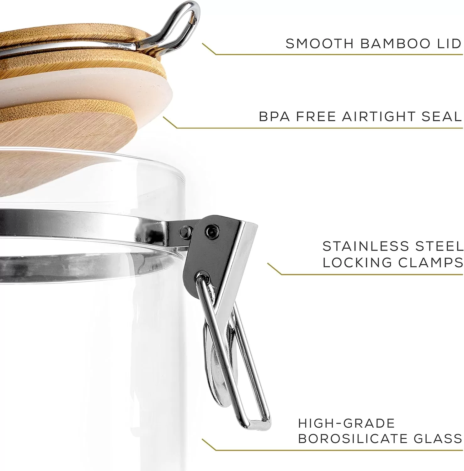 imageJoyJolt Borosilicate Glass Jars With Bamboo Lids 27oz 2PC Set of Airtight Storage Jars with Clamp Lids for Pantry Storage Air Tight Sealable Containers for Kitchen Organization