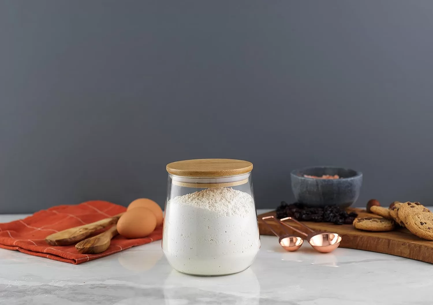 imageJoyJolt Cookie Jar 1 Large Glass Jars With Bamboo Lids Set For Kitchen Counter Rice Jar Candy Jar Flour and Sugar Containers Canisters 31OZ Big Glass Jar with Lid Airtight Glass Storage