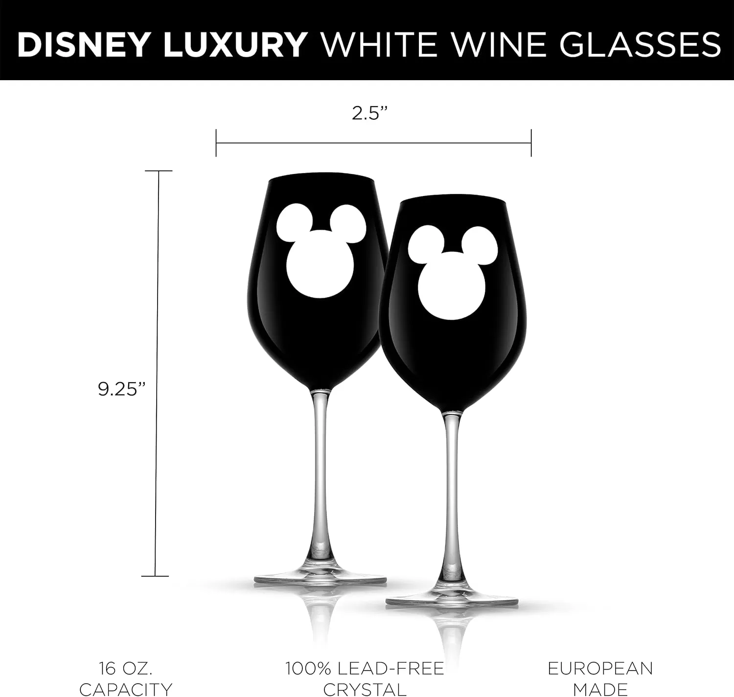 imageJoyJolt Disney Luxury Mickey Mouse Stemmed Red Wine Glasses European Crystal Wine Glasses Set of 2 Drinking Glasses Xmas Disney Stuff Gifts and Cups 23oz Black Wine Glass Disney Wine GlassWhite Wine Glasses