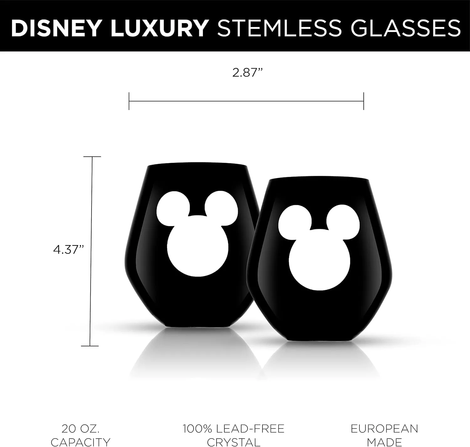 imageJoyJolt Disney Luxury Mickey Mouse Stemmed Red Wine Glasses European Crystal Wine Glasses Set of 2 Drinking Glasses Xmas Disney Stuff Gifts and Cups 23oz Black Wine Glass Disney Wine GlassStemless Wine Glasses