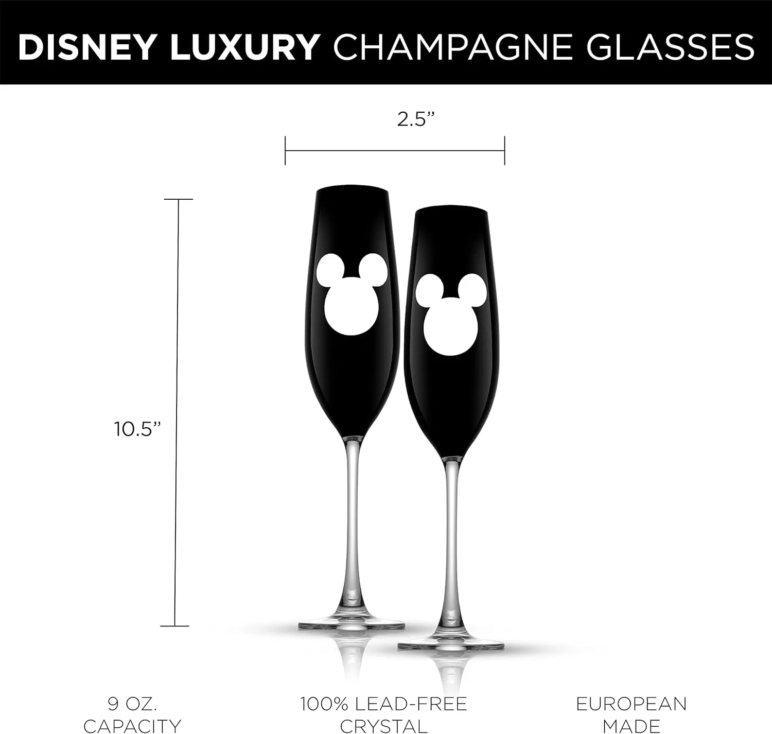 imageJoyJolt Disney Luxury Mickey Mouse Stemmed Red Wine Glasses European Crystal Wine Glasses Set of 2 Drinking Glasses Xmas Disney Stuff Gifts and Cups 23oz Black Wine Glass Disney Wine GlassChampagne Flutes