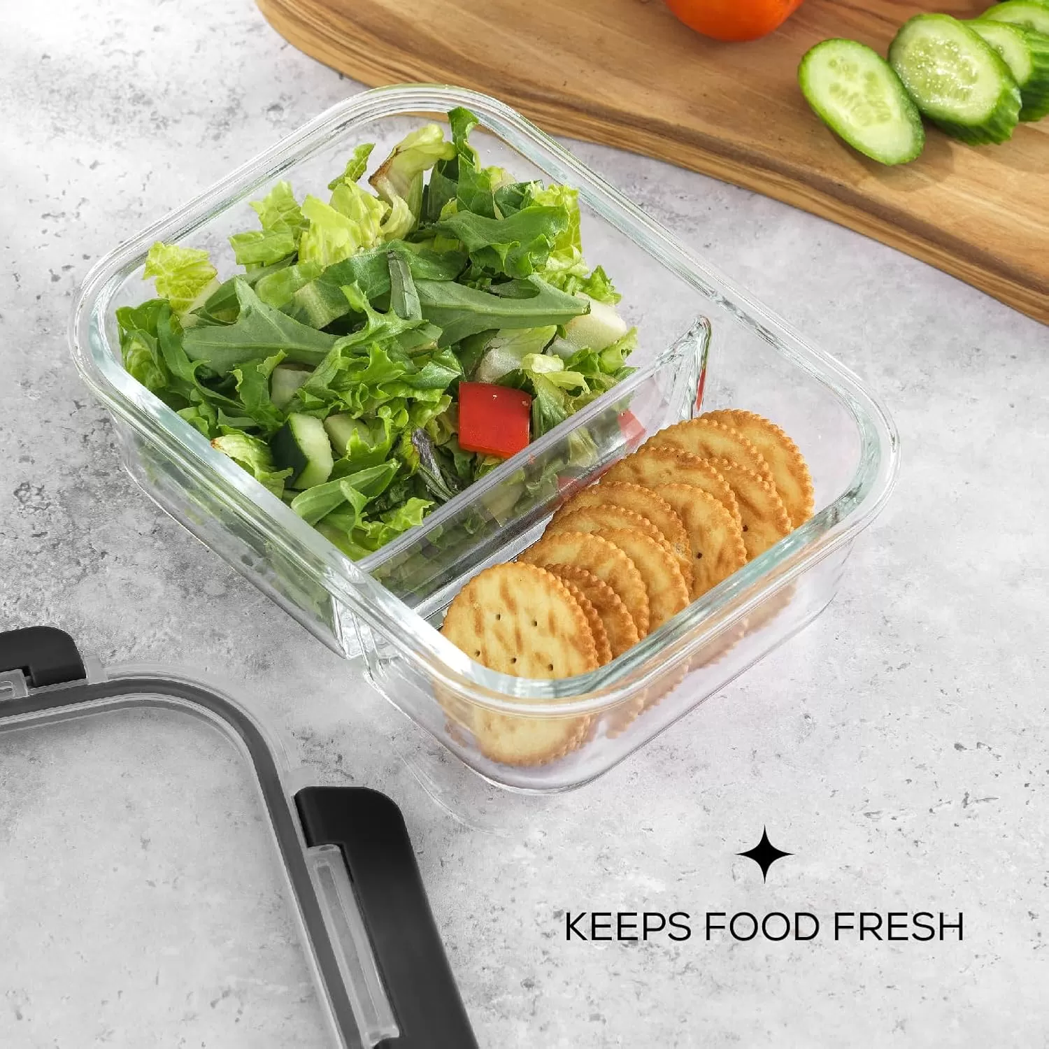 imageJoyJolt Divided Food Storage Containers with Lids Airtight 5 Pack Glass Meal Prep Containers 2 Compartment Set Glass Bento Box Reusable Food Containers Portion Control Containers for Weight LossBlack
