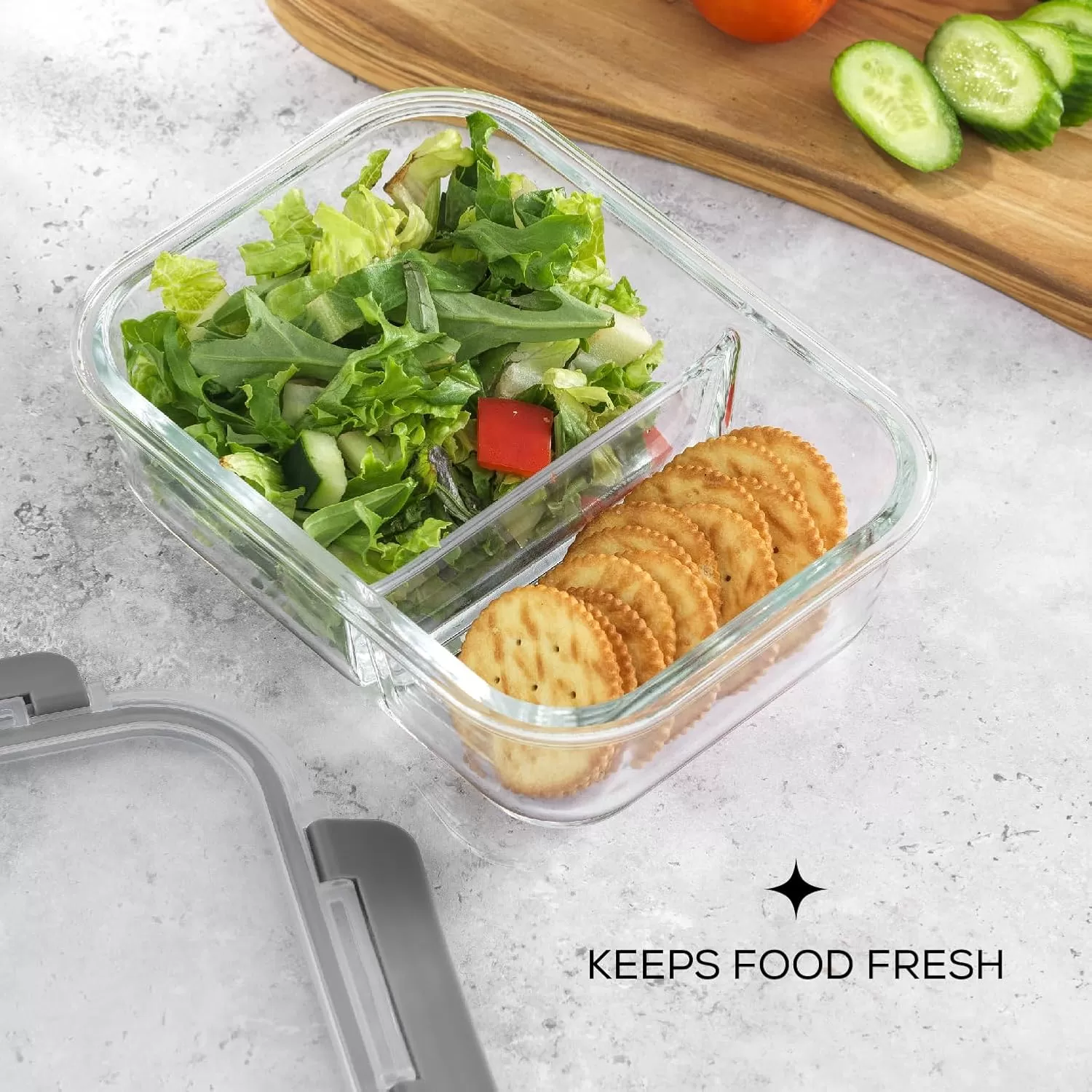 imageJoyJolt Divided Food Storage Containers with Lids Airtight 5 Pack Glass Meal Prep Containers 2 Compartment Set Glass Bento Box Reusable Food Containers Portion Control Containers for Weight LossGray