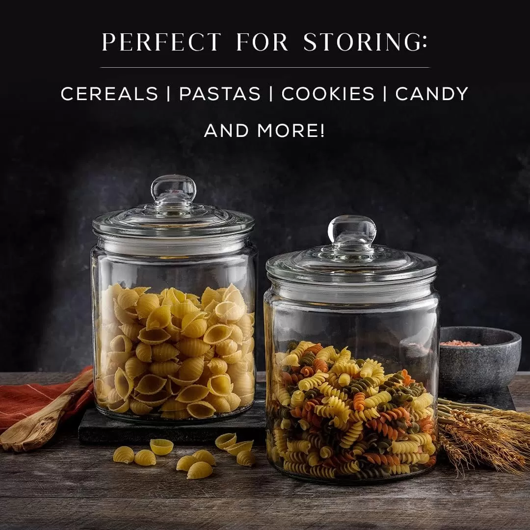 imageJoyJolt Elegant Cookie Jar 2 Large Glass Jar With Lid Jars for Kitchen Counter with Lids Candy Jar Decorative Apothecary Canisters Half Gallon Lid Airtight