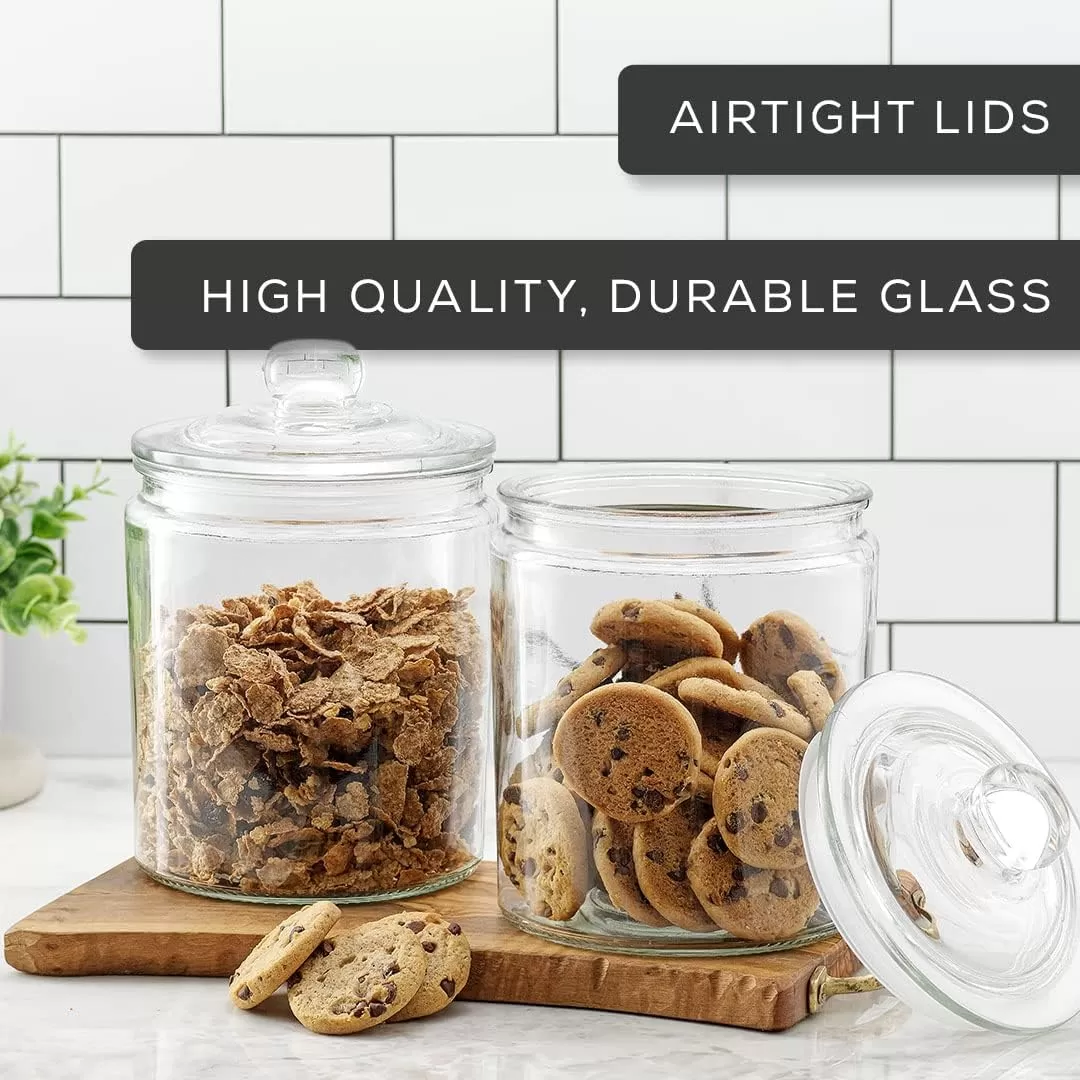 imageJoyJolt Elegant Cookie Jar 2 Large Glass Jar With Lid Jars for Kitchen Counter with Lids Candy Jar Decorative Apothecary Canisters Half Gallon Lid Airtight
