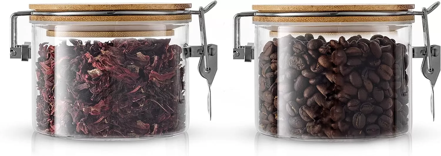 imageJoyJolt Glass Jars With Bamboo Lids 12 fl oz 2PC Set of Airtight Storage Jars with Clamp Lids for Pantry Food Storage Air Tight Sealable Glass Canisters Containers for Kitchen Organization
