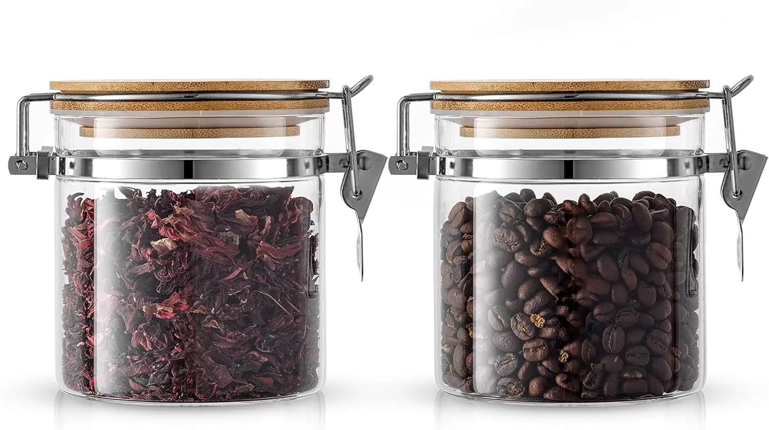 imageJoyJolt Glass Jars With Bamboo Lids 12 fl oz 2PC Set of Airtight Storage Jars with Clamp Lids for Pantry Food Storage Air Tight Sealable Glass Canisters Containers for Kitchen Organization