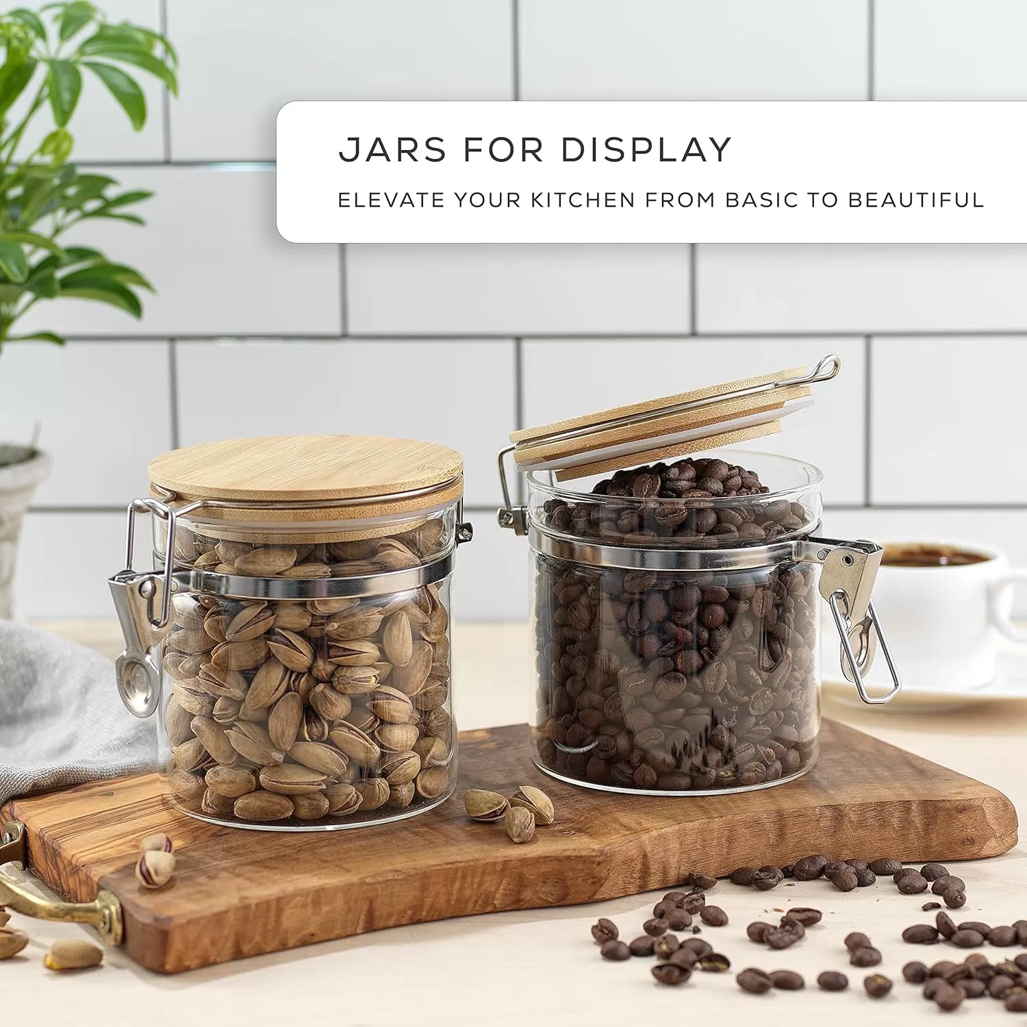 imageJoyJolt Glass Jars With Bamboo Lids 19 fl oz 2PC Set of Airtight Storage Jars with Clamp Lids for Pantry Food Storage Air Tight Sealable Glass Canisters Containers for Kitchen Organization