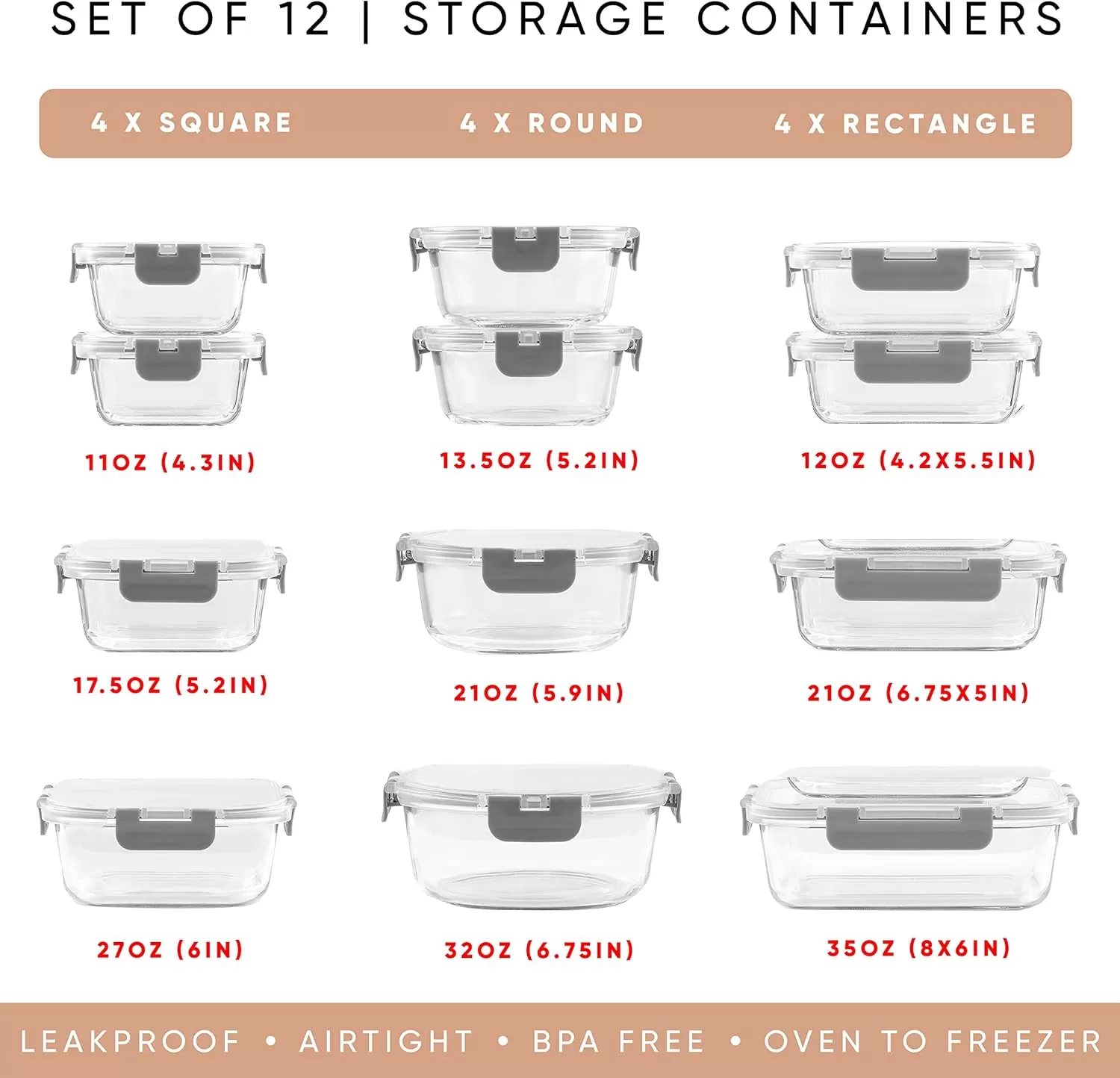 imageJoyJolt JoyFul 24pc12 Airtight Freezer Safe Food Storage Containers and 12 Lids Pantry Kitchen Storage Containers Glass Meal Prep Container for Lunch Glass Storage Containers with LidsColor Grey