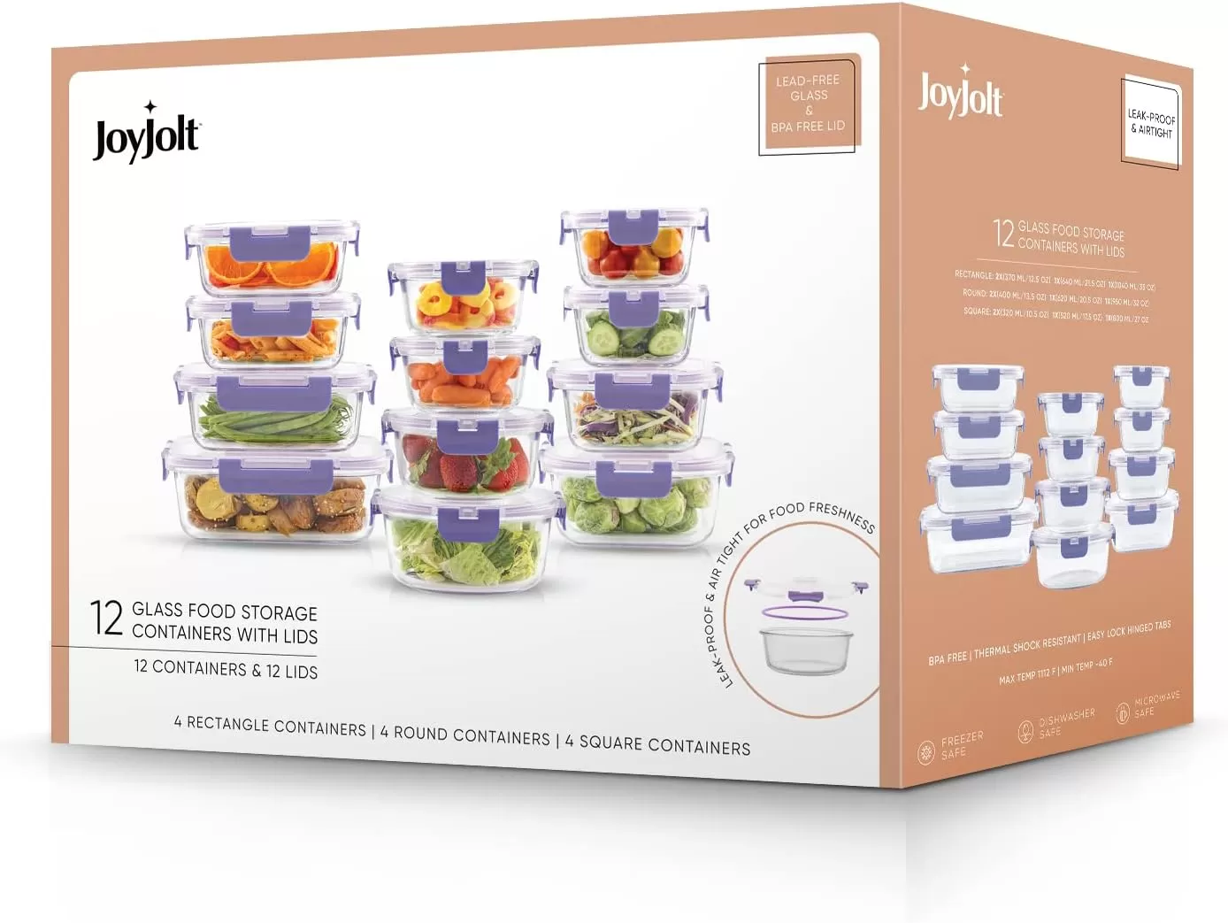 imageJoyJolt JoyFul 24pc12 Airtight Freezer Safe Food Storage Containers and 12 Lids Pantry Kitchen Storage Containers Glass Meal Prep Container for Lunch Glass Storage Containers with LidsColor Very Peri