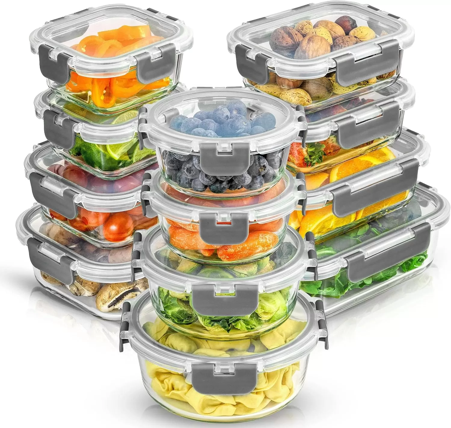 imageJoyJolt JoyFul 24pc12 Airtight Freezer Safe Food Storage Containers and 12 Lids Pantry Kitchen Storage Containers Glass Meal Prep Container for Lunch Glass Storage Containers with LidsColor Grey