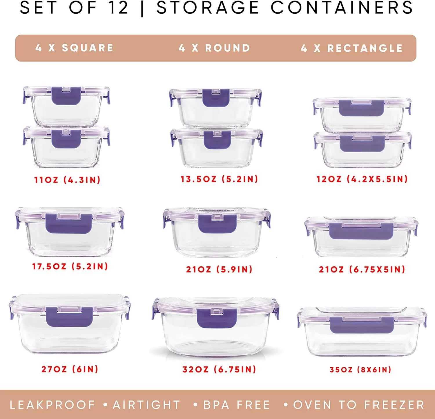 imageJoyJolt JoyFul 24pc12 Airtight Freezer Safe Food Storage Containers and 12 Lids Pantry Kitchen Storage Containers Glass Meal Prep Container for Lunch Glass Storage Containers with LidsColor Very Peri