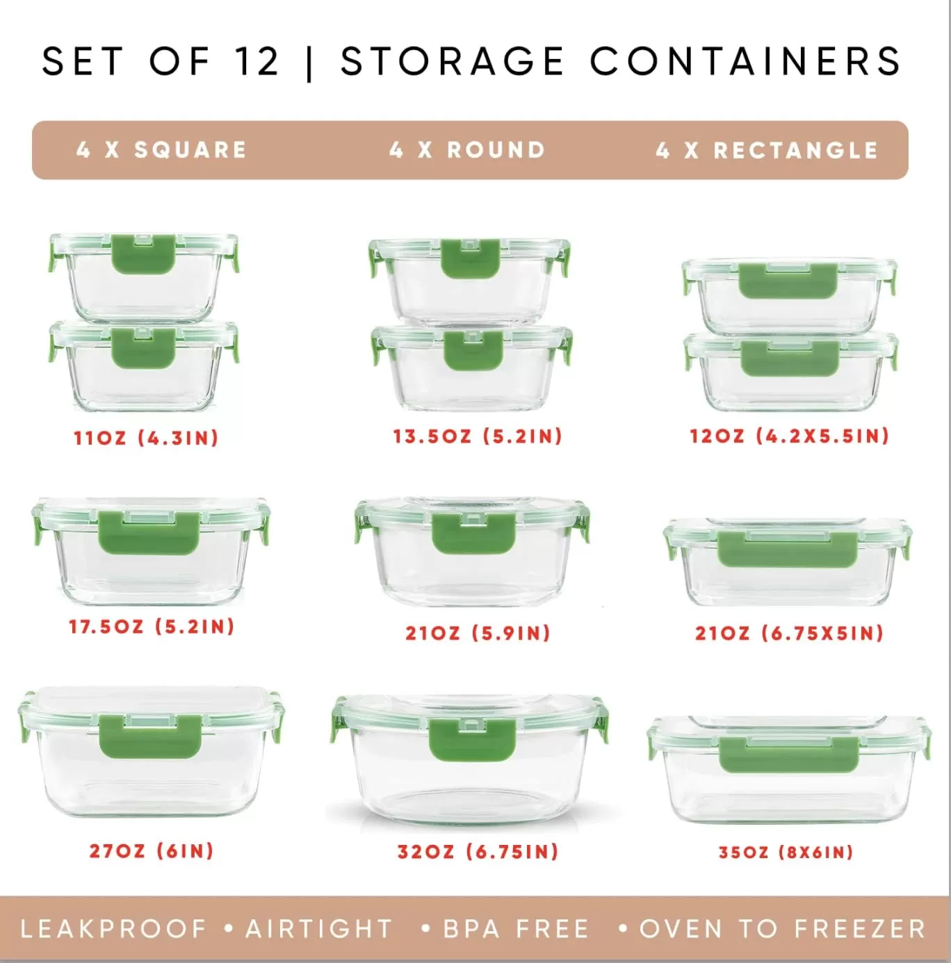 imageJoyJolt JoyFul 24pc12 Airtight Freezer Safe Food Storage Containers and 12 Lids Pantry Kitchen Storage Containers Glass Meal Prep Container for Lunch Glass Storage Containers with LidsColor Green