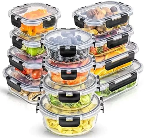 imageJoyJolt JoyFul 24pc12 Airtight Freezer Safe Food Storage Containers and 12 Lids Pantry Kitchen Storage Containers Glass Meal Prep Container for Lunch Glass Storage Containers with LidsColor Black