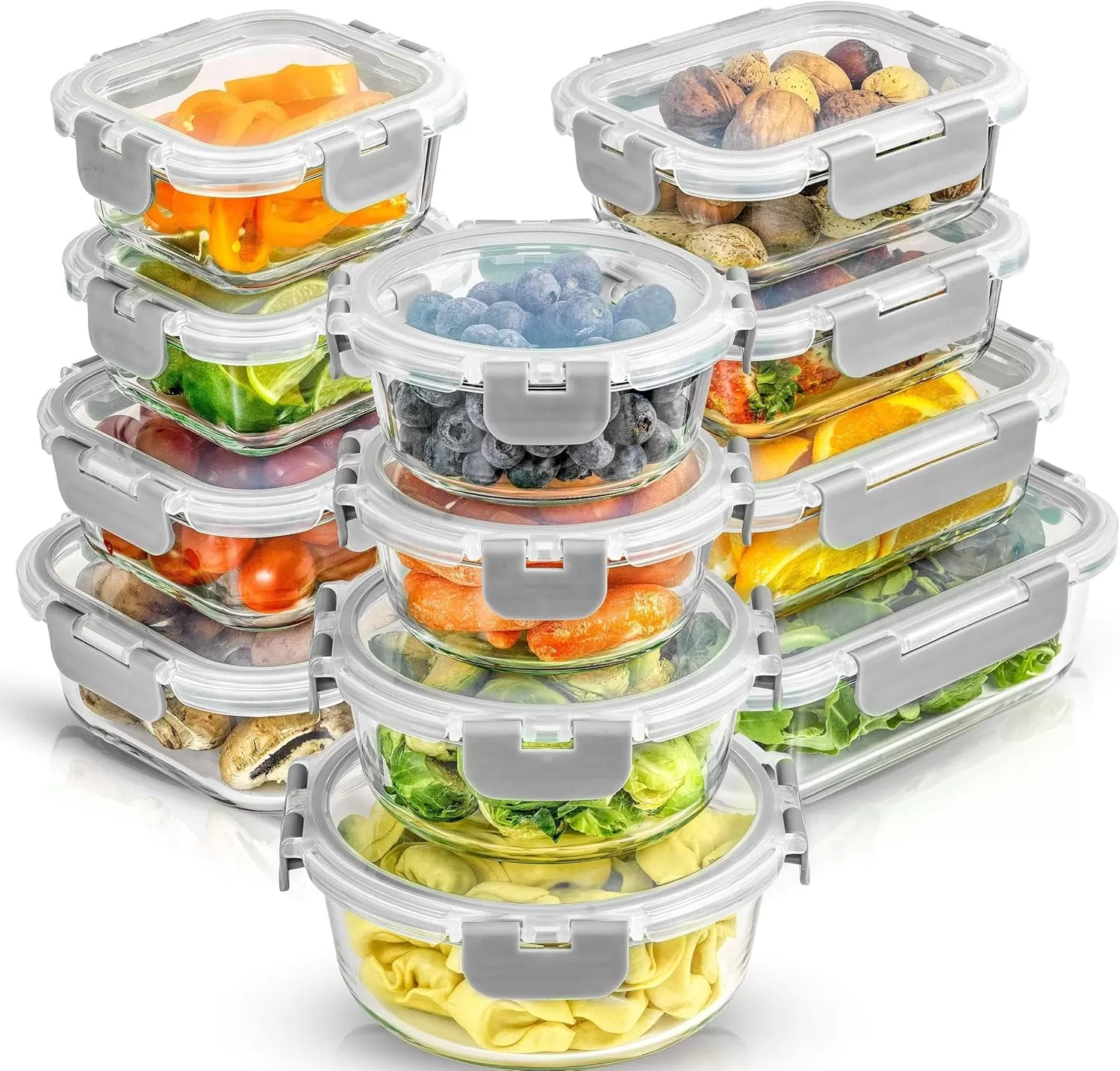 imageJoyJolt JoyFul 24pc12 Airtight Freezer Safe Food Storage Containers and 12 Lids Pantry Kitchen Storage Containers Glass Meal Prep Container for Lunch Glass Storage Containers with LidsColor Grey