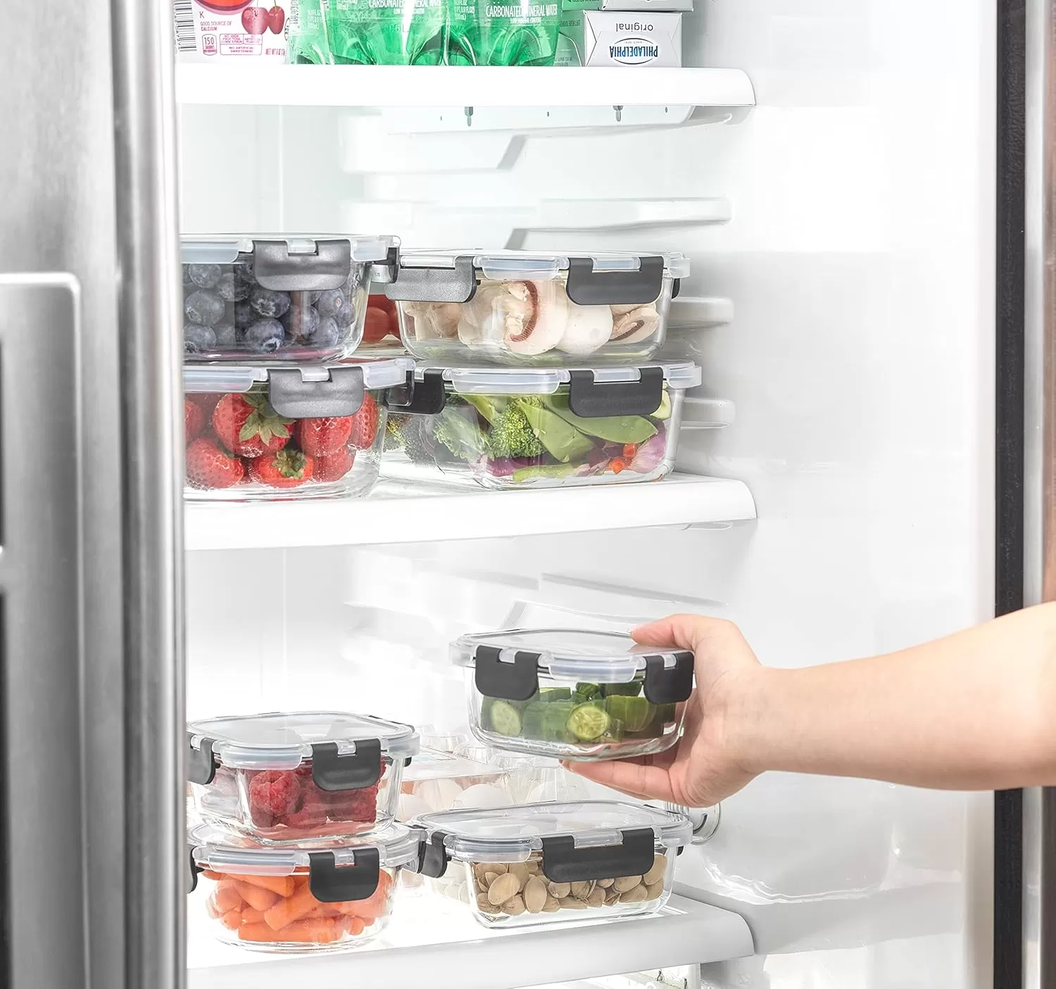 imageJoyJolt JoyFul 24pc12 Airtight Freezer Safe Food Storage Containers and 12 Lids Pantry Kitchen Storage Containers Glass Meal Prep Container for Lunch Glass Storage Containers with LidsColor Black
