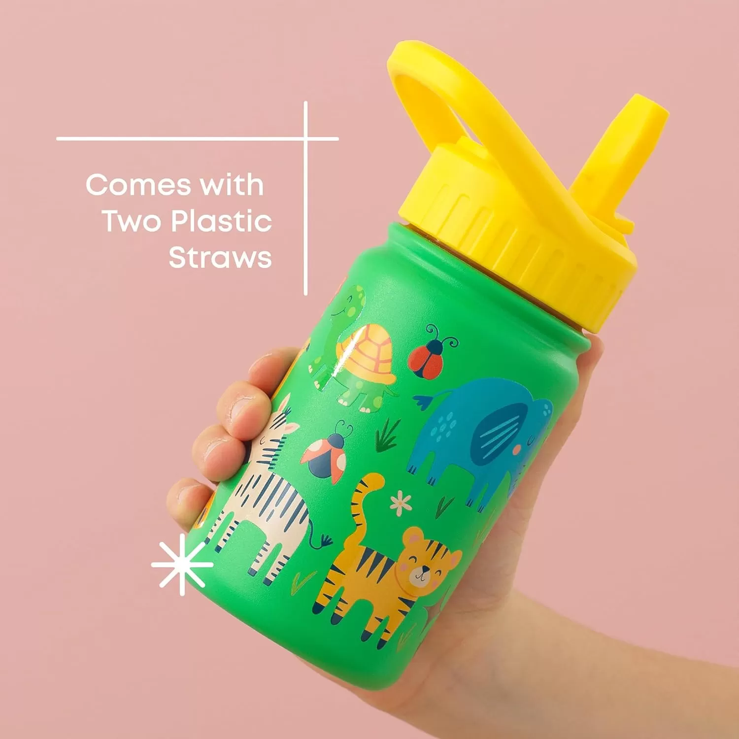 imageJoyJolt Kids Water Bottle with Straw Lid 12oz Small Stainless Steel Reusable Tumbler for Kids Girls Boys or Teen Vacuum Insulated Water Bottle for School Travel and Outdoors LeakproofZoo