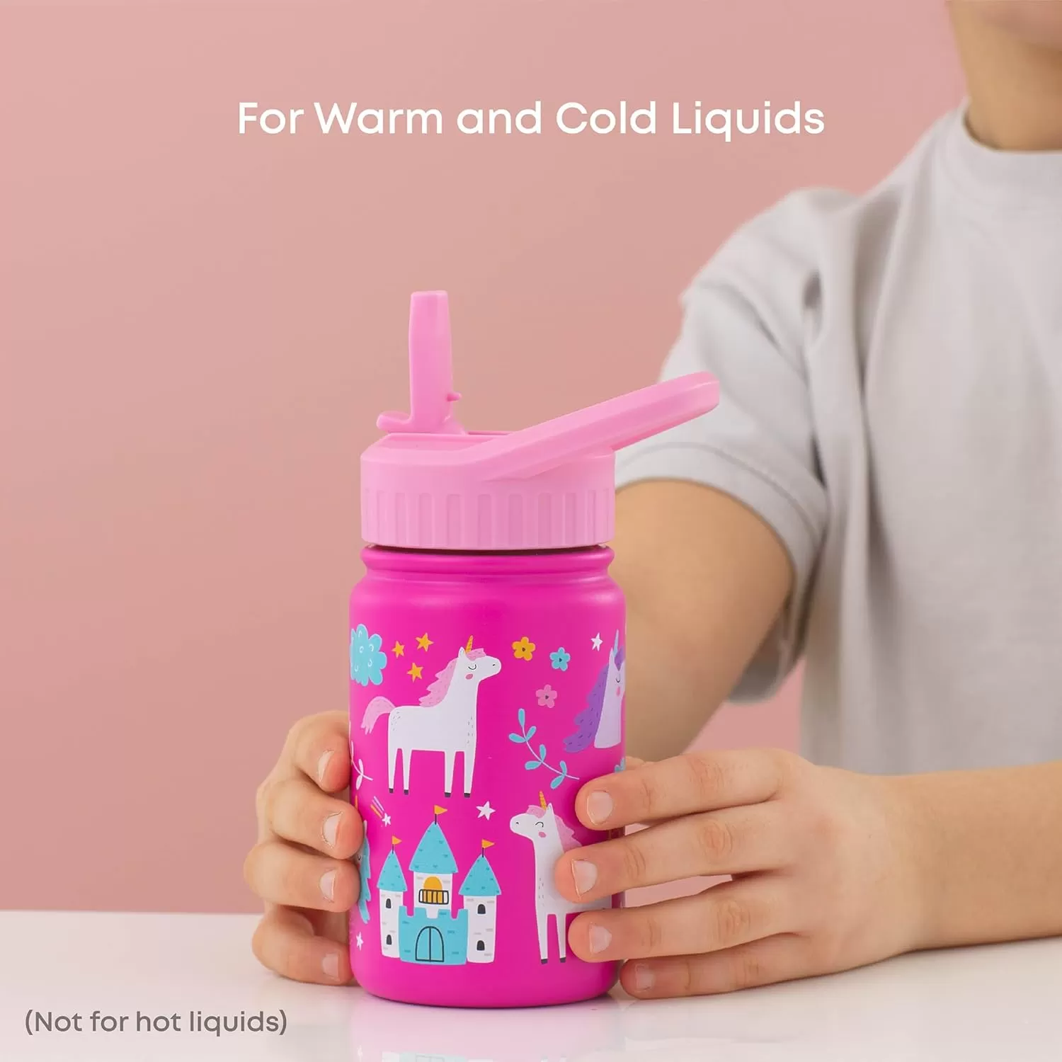 imageJoyJolt Kids Water Bottle with Straw Lid 12oz Small Stainless Steel Reusable Tumbler for Kids Girls Boys or Teen Vacuum Insulated Water Bottle for School Travel and Outdoors LeakproofUnicorn
