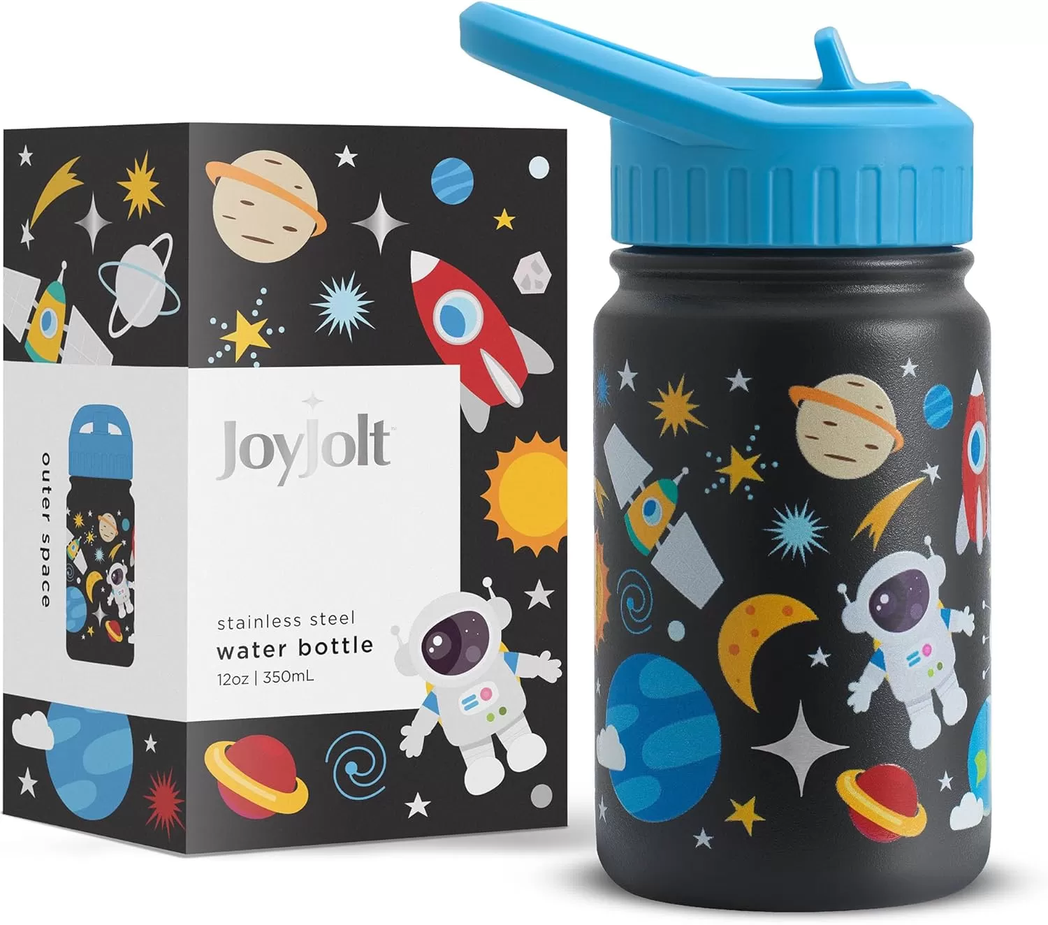 imageJoyJolt Kids Water Bottle with Straw Lid 12oz Small Stainless Steel Reusable Tumbler for Kids Girls Boys or Teen Vacuum Insulated Water Bottle for School Travel and Outdoors LeakproofSpace