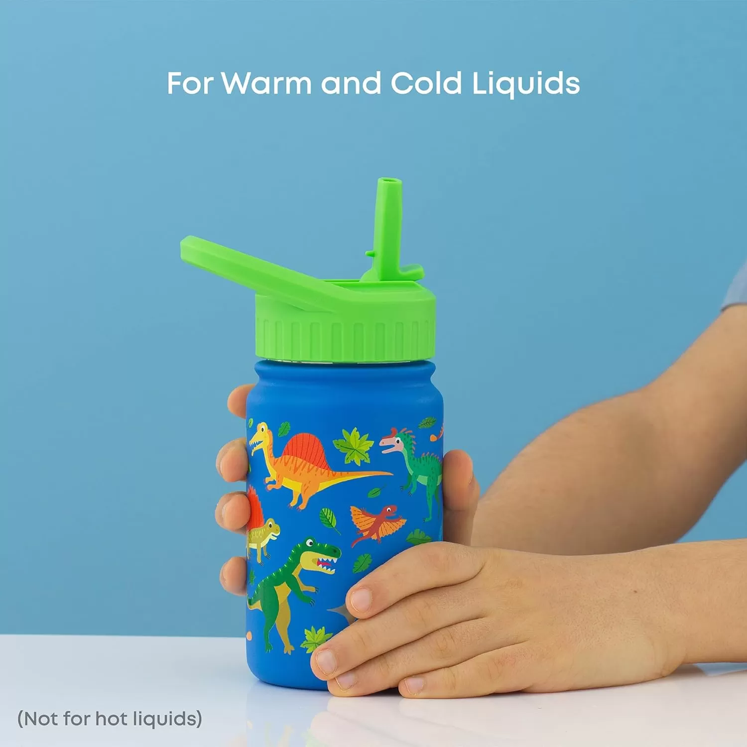 imageJoyJolt Kids Water Bottle with Straw Lid 12oz Small Stainless Steel Reusable Tumbler for Kids Girls Boys or Teen Vacuum Insulated Water Bottle for School Travel and Outdoors LeakproofDinos
