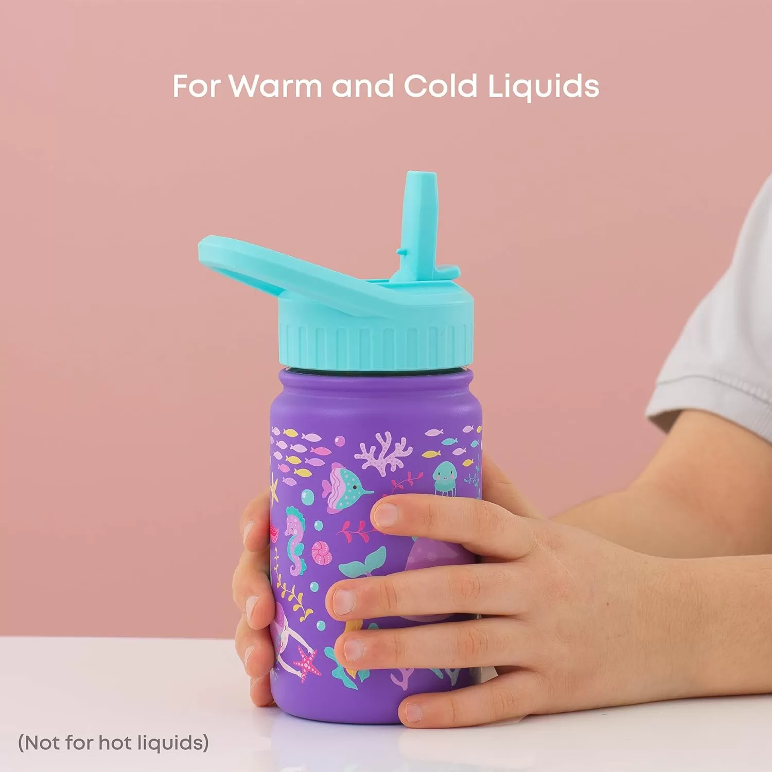 imageJoyJolt Kids Water Bottle with Straw Lid 12oz Small Stainless Steel Reusable Tumbler for Kids Girls Boys or Teen Vacuum Insulated Water Bottle for School Travel and Outdoors LeakproofSea