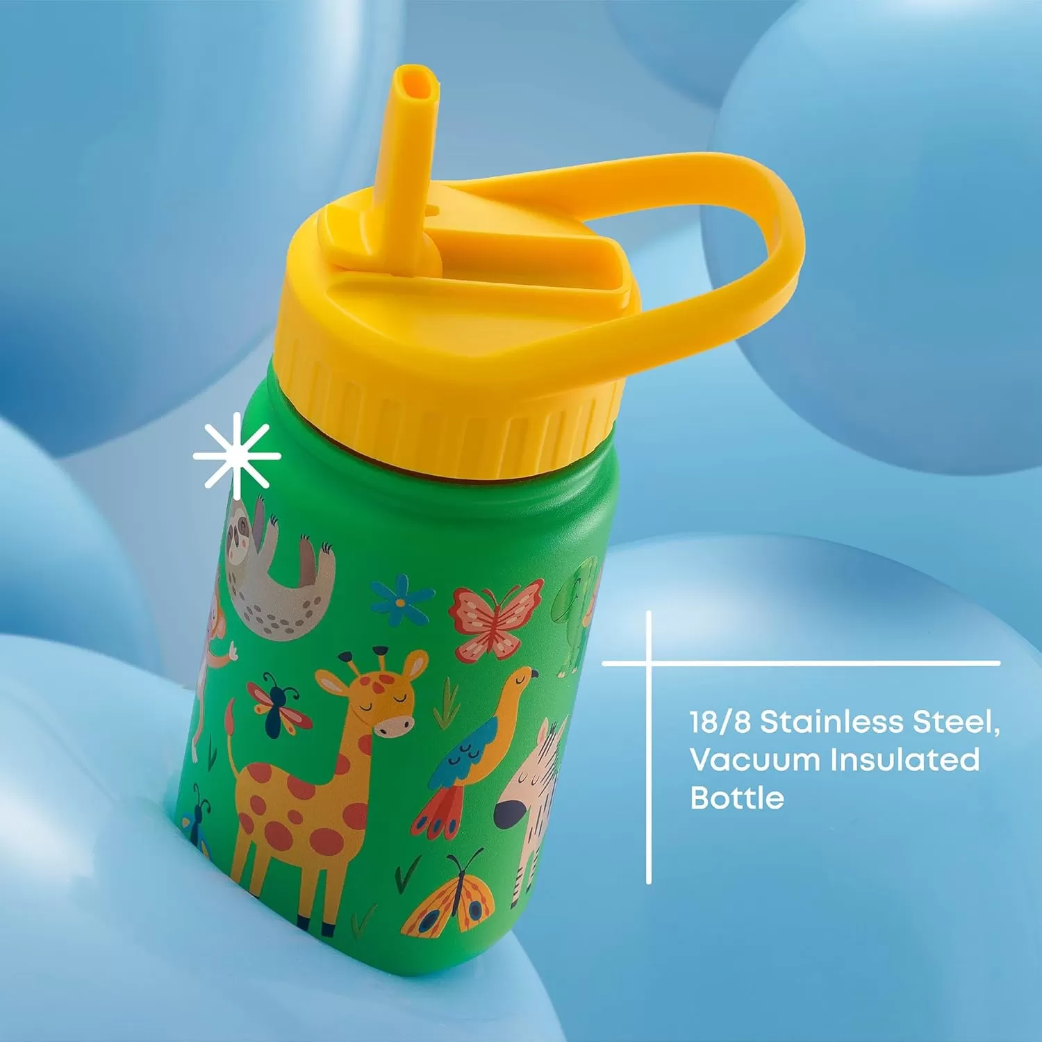 imageJoyJolt Kids Water Bottle with Straw Lid 12oz Small Stainless Steel Reusable Tumbler for Kids Girls Boys or Teen Vacuum Insulated Water Bottle for School Travel and Outdoors LeakproofZoo