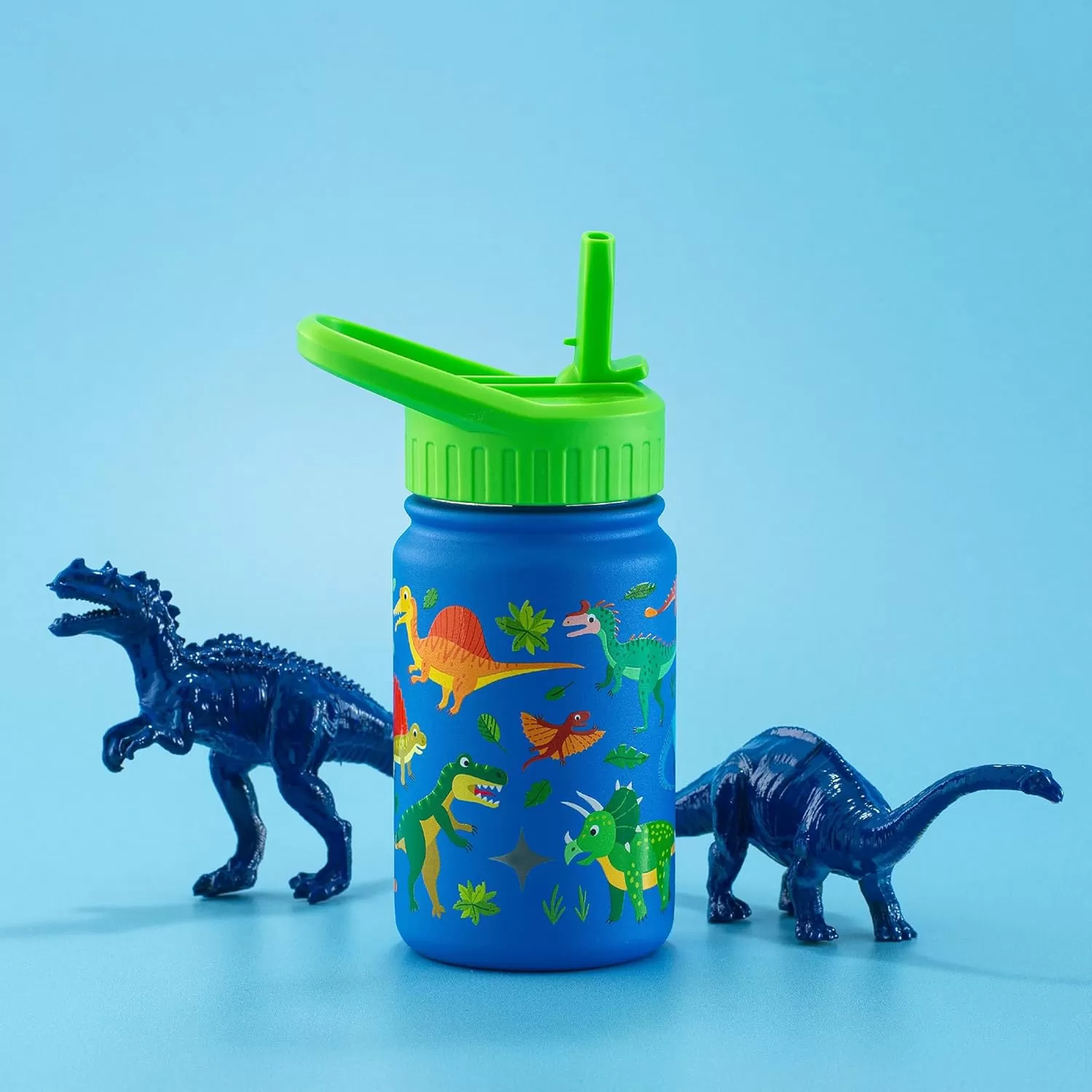 imageJoyJolt Kids Water Bottle with Straw Lid 12oz Small Stainless Steel Reusable Tumbler for Kids Girls Boys or Teen Vacuum Insulated Water Bottle for School Travel and Outdoors LeakproofDinos