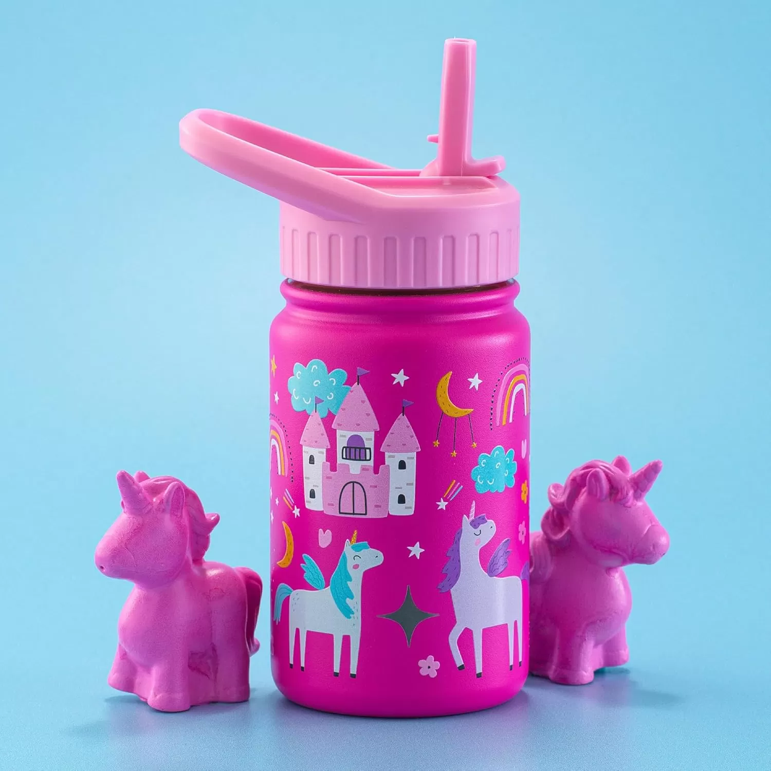 imageJoyJolt Kids Water Bottle with Straw Lid 12oz Small Stainless Steel Reusable Tumbler for Kids Girls Boys or Teen Vacuum Insulated Water Bottle for School Travel and Outdoors LeakproofUnicorn
