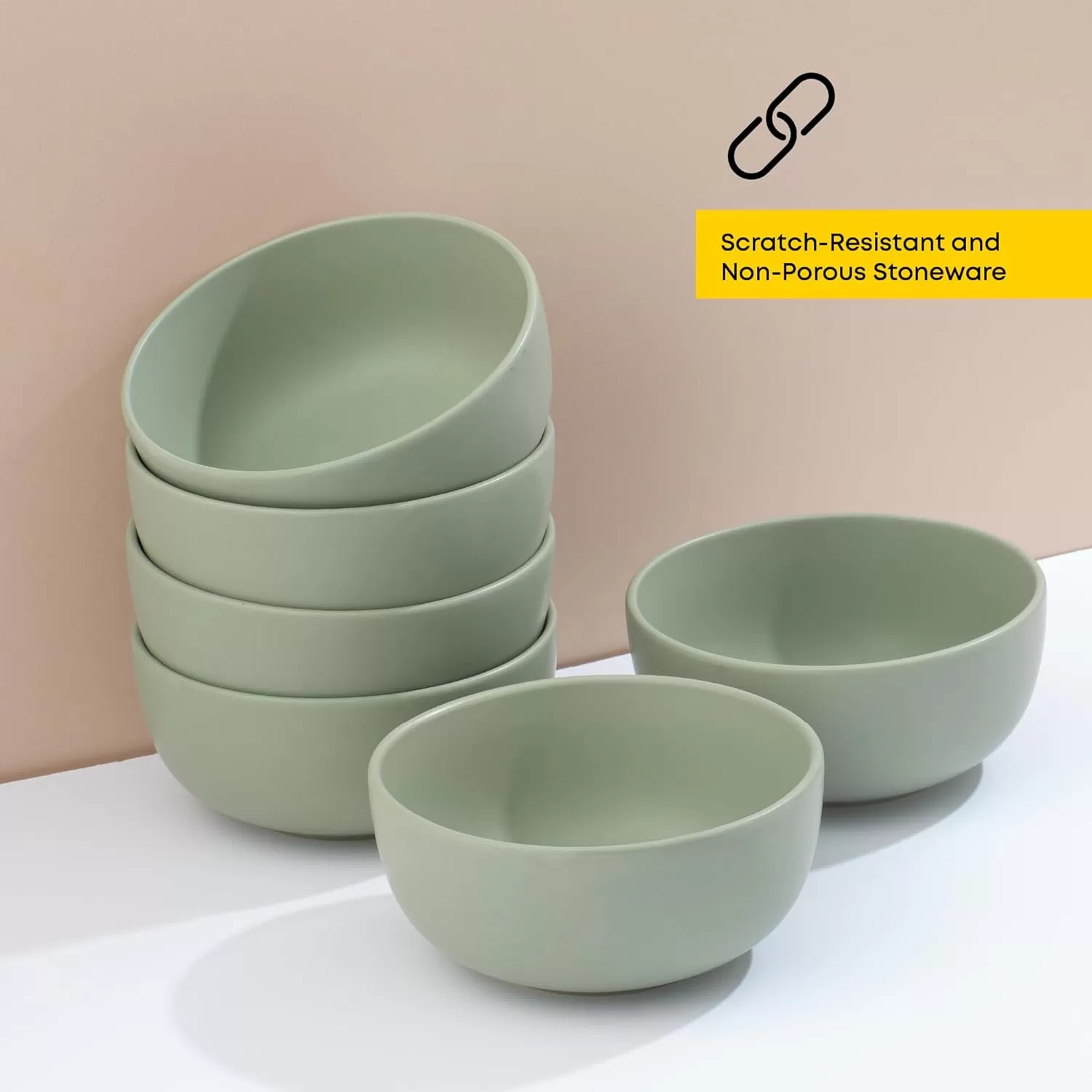 imageJoyJolt Mesa 23oz Stoneware Soup Bowls Dishwasher and Microwave Safe Bowls 58quot Matte Beige Cereal Bowls Set of 6 Bowls for Kitchen Pasta Oatmeal Salad Ice Cream or Dessert BowlsGreen