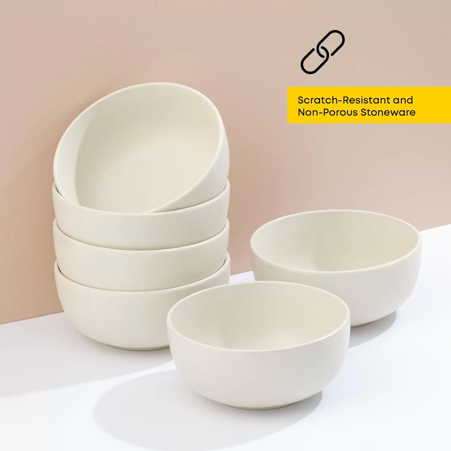 imageJoyJolt Mesa 23oz Stoneware Soup Bowls Dishwasher and Microwave Safe Bowls 58quot Matte Beige Cereal Bowls Set of 6 Bowls for Kitchen Pasta Oatmeal Salad Ice Cream or Dessert BowlsLinen