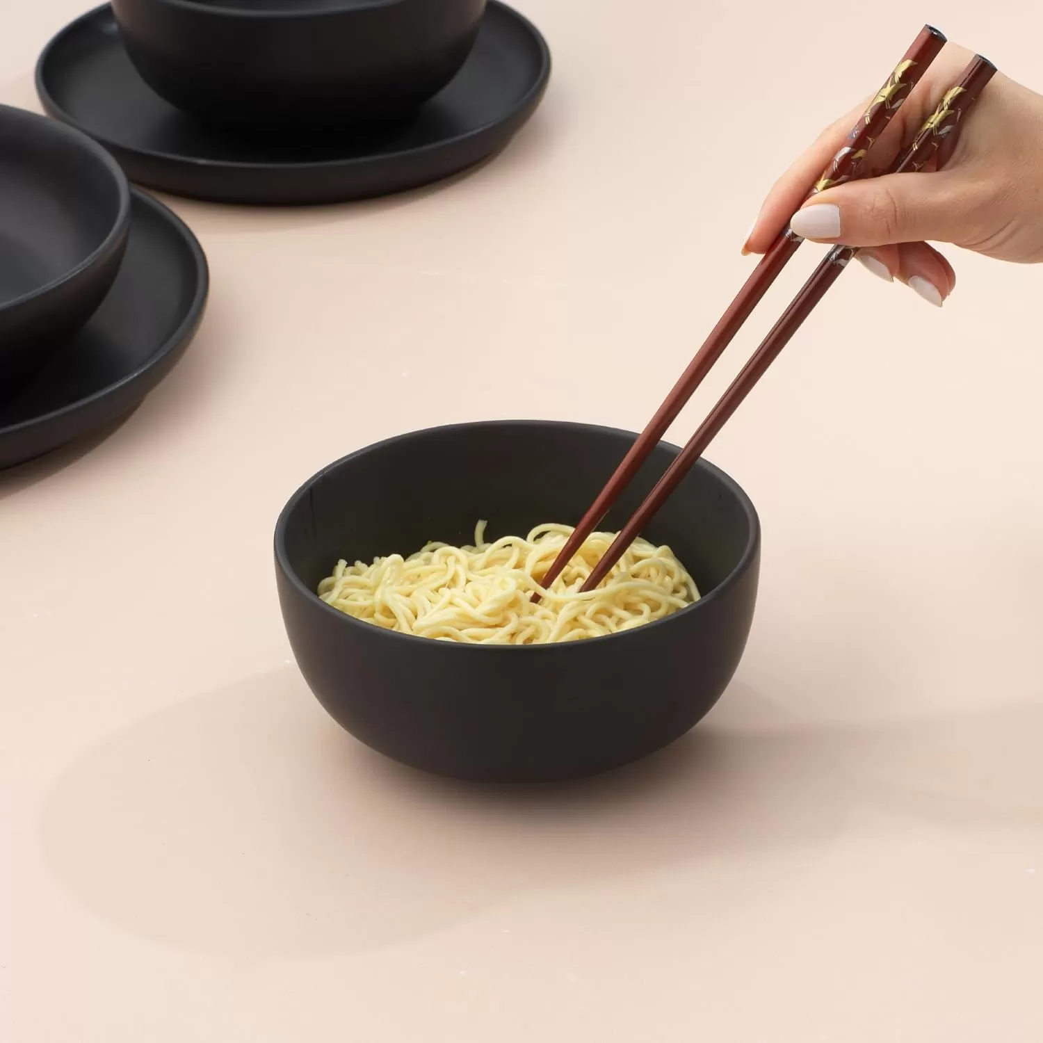 imageJoyJolt Mesa 23oz Stoneware Soup Bowls Dishwasher and Microwave Safe Bowls 58quot Matte Beige Cereal Bowls Set of 6 Bowls for Kitchen Pasta Oatmeal Salad Ice Cream or Dessert BowlsBlack