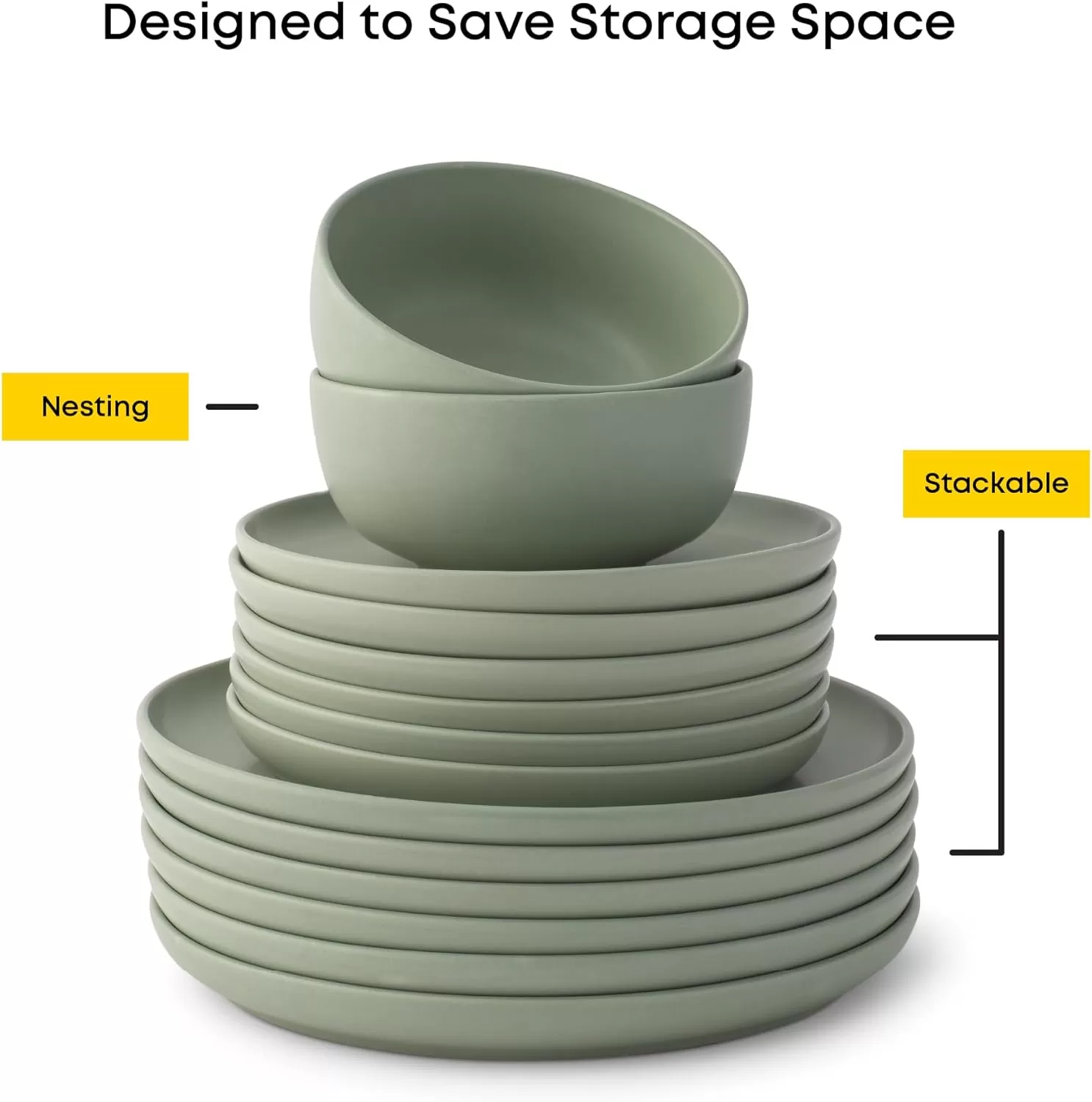 imageJoyJolt Mesa 23oz Stoneware Soup Bowls Dishwasher and Microwave Safe Bowls 58quot Matte Beige Cereal Bowls Set of 6 Bowls for Kitchen Pasta Oatmeal Salad Ice Cream or Dessert BowlsGreen