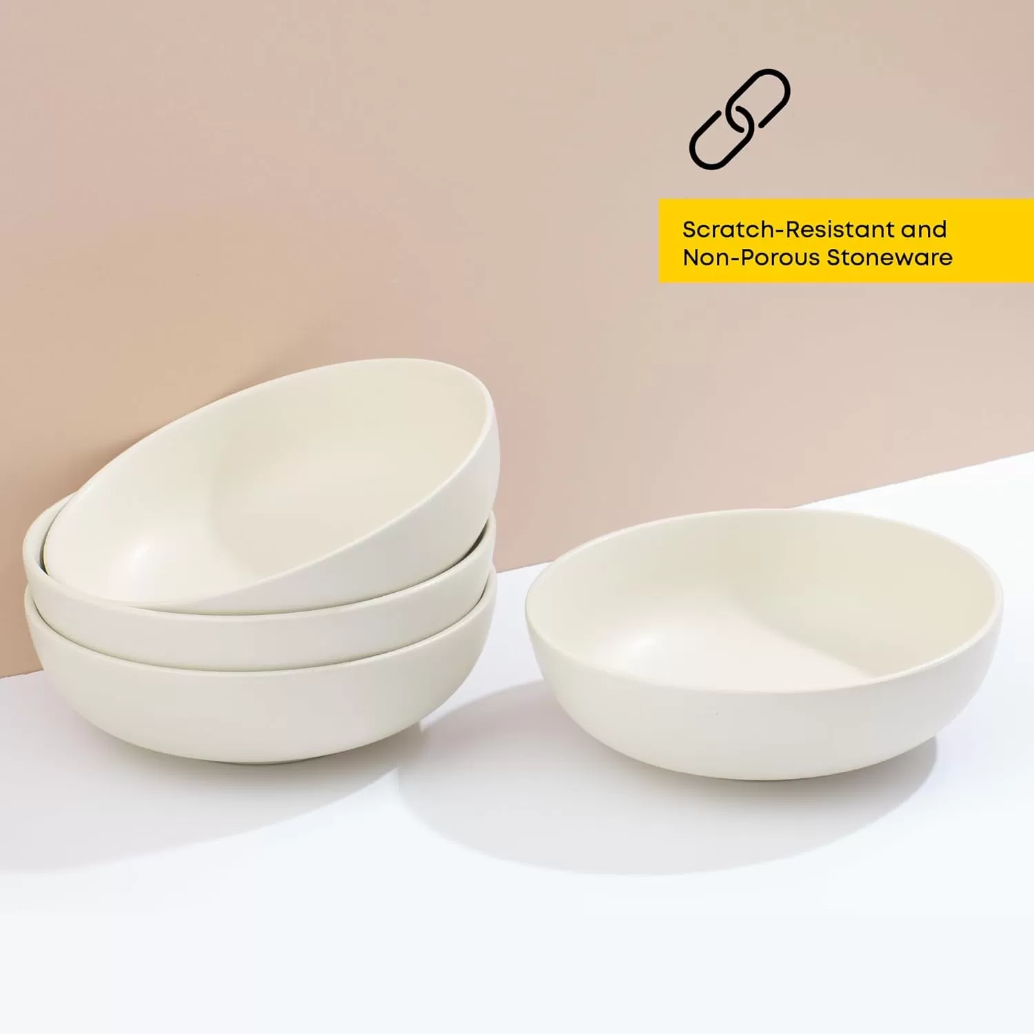 imageJoyJolt Mesa 30oz Stoneware Pasta Bowls Set of 4 Salad Bowls Serving Bowls for Kitchen Oatmeal Soup Dinner Matte Sage Green Dishwasher and Microwave Safe Wide and Shallow Plate BowlsLinen
