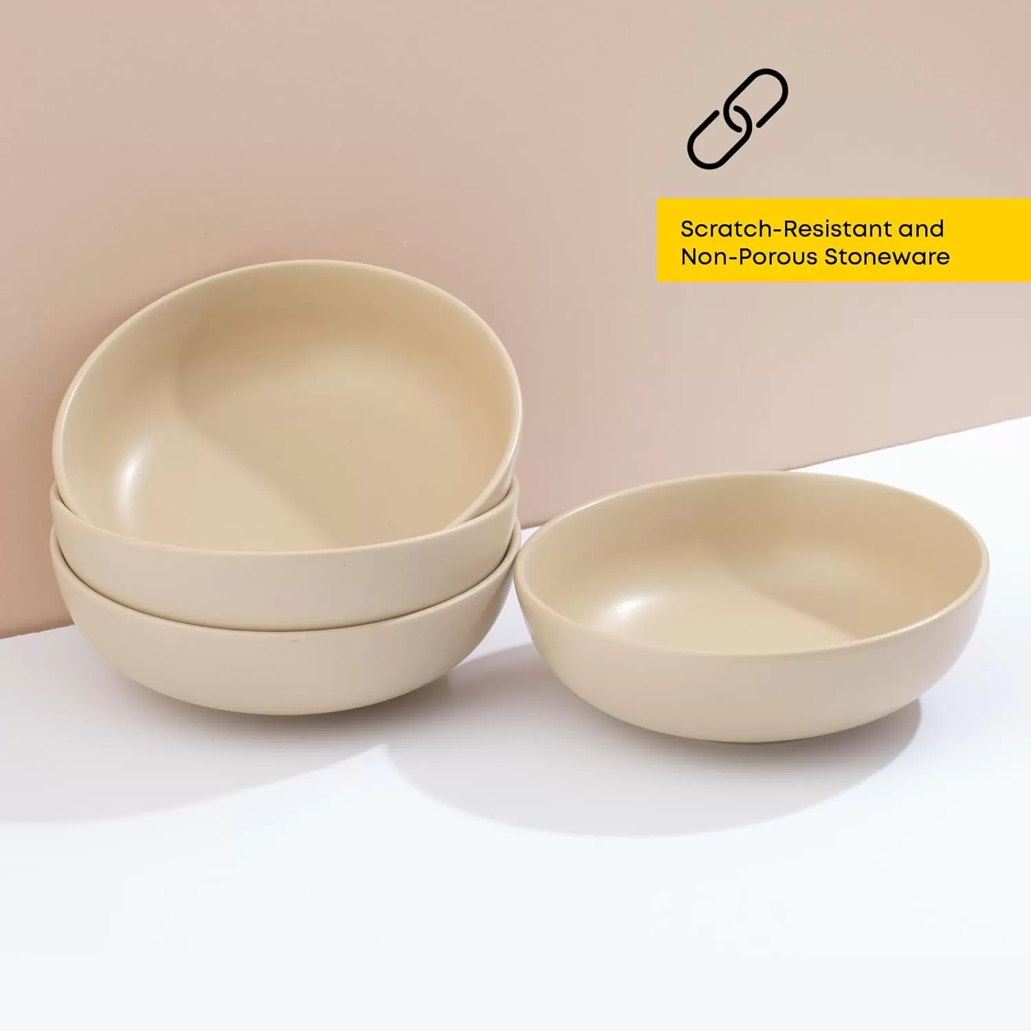 imageJoyJolt Mesa 30oz Stoneware Pasta Bowls Set of 4 Salad Bowls Serving Bowls for Kitchen Oatmeal Soup Dinner Matte Sage Green Dishwasher and Microwave Safe Wide and Shallow Plate BowlsBeige