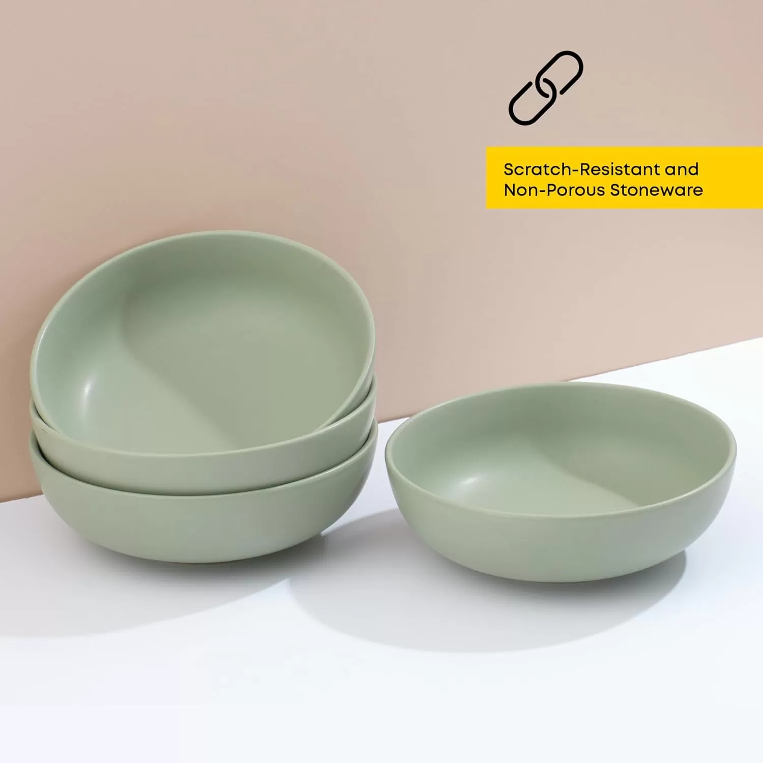 imageJoyJolt Mesa 30oz Stoneware Pasta Bowls Set of 4 Salad Bowls Serving Bowls for Kitchen Oatmeal Soup Dinner Matte Sage Green Dishwasher and Microwave Safe Wide and Shallow Plate BowlsGreen