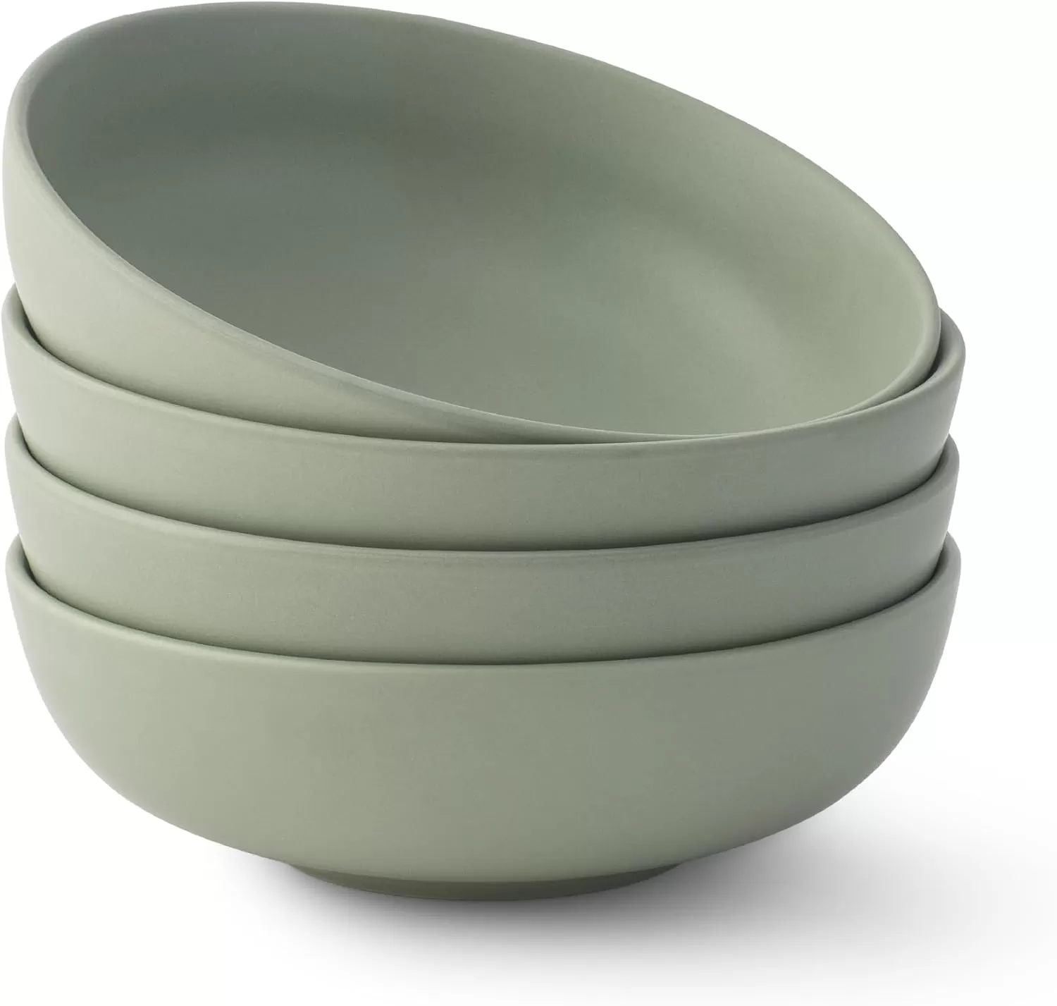 imageJoyJolt Mesa 30oz Stoneware Pasta Bowls Set of 4 Salad Bowls Serving Bowls for Kitchen Oatmeal Soup Dinner Matte Sage Green Dishwasher and Microwave Safe Wide and Shallow Plate BowlsGreen