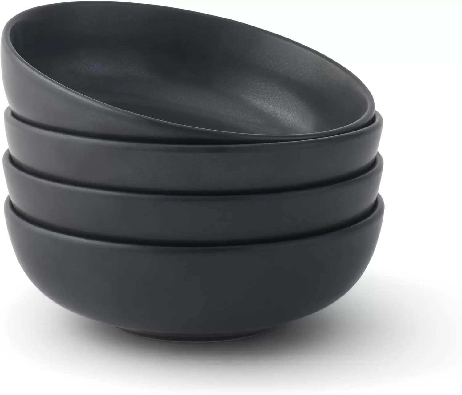 imageJoyJolt Mesa 30oz Stoneware Pasta Bowls Set of 4 Salad Bowls Serving Bowls for Kitchen Oatmeal Soup Dinner Matte Sage Green Dishwasher and Microwave Safe Wide and Shallow Plate BowlsBlack
