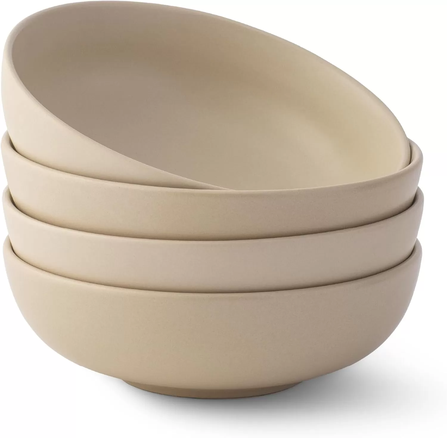 imageJoyJolt Mesa 30oz Stoneware Pasta Bowls Set of 4 Salad Bowls Serving Bowls for Kitchen Oatmeal Soup Dinner Matte Sage Green Dishwasher and Microwave Safe Wide and Shallow Plate BowlsBeige