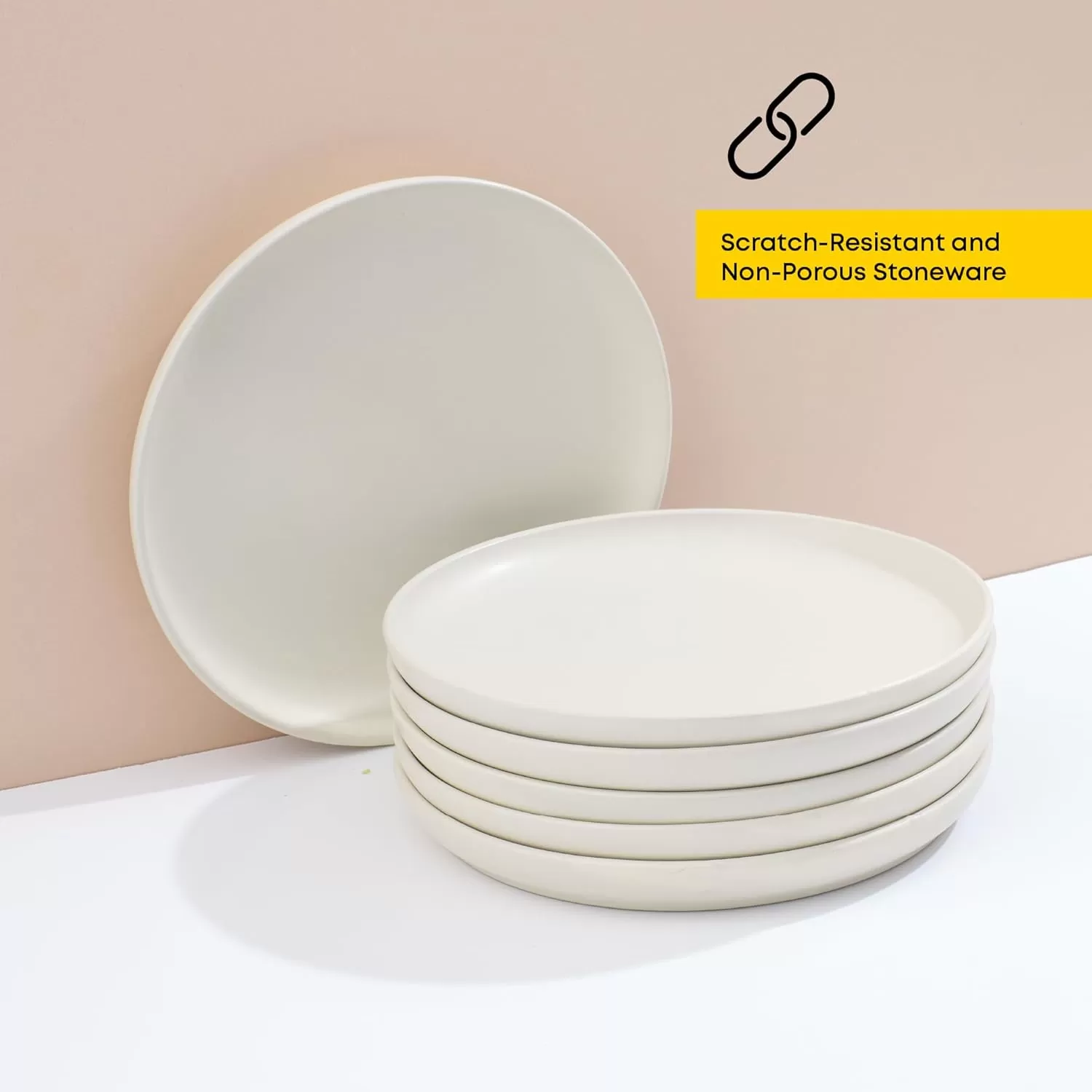 imageJoyJolt Mesa Stoneware Dinner Plates Set of 6 105 Dish Set Dishwasher and Microwave Safe Plate Set Modern Rustic Dinnerware Kitchen Serving Dishes  Matte White LinenLinen