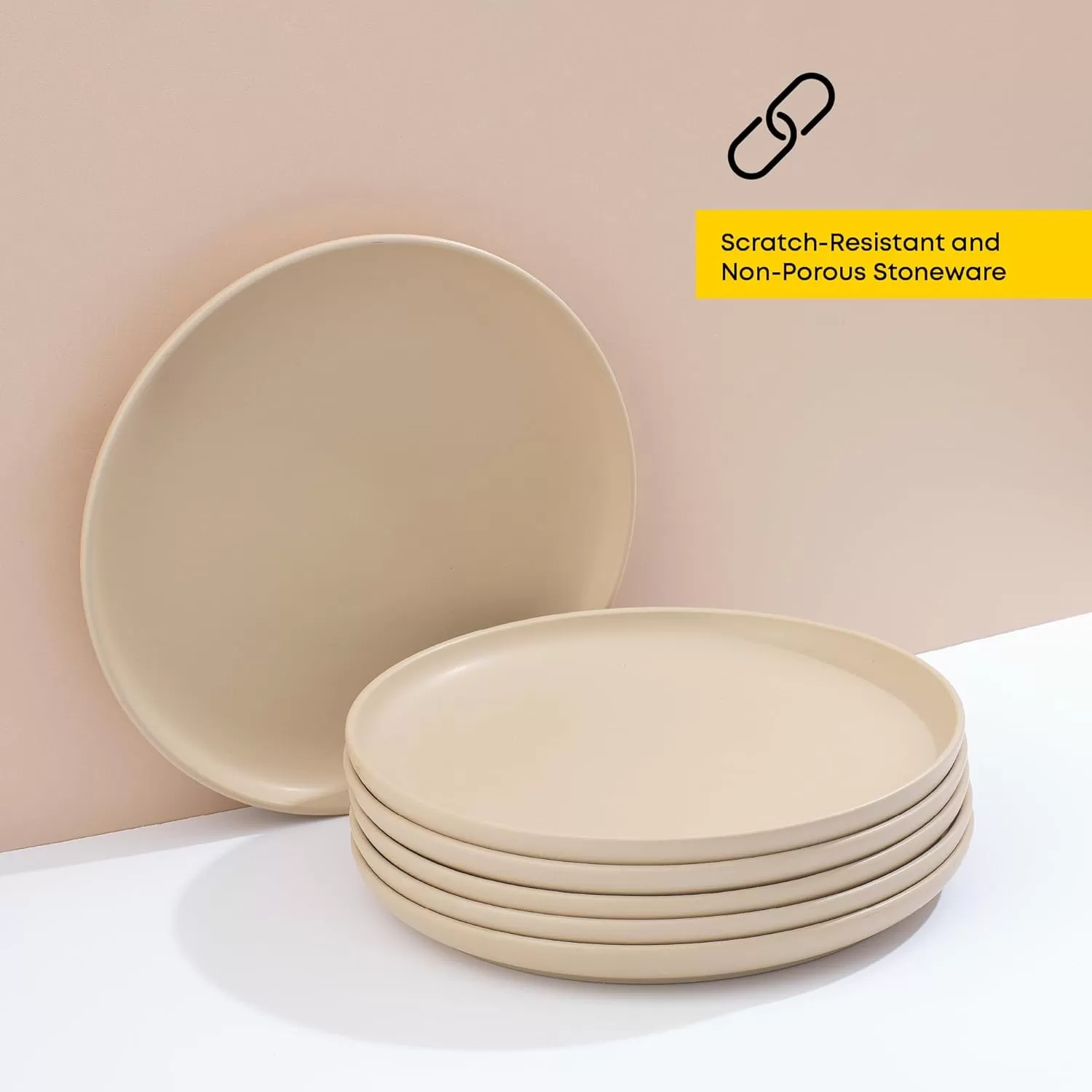 imageJoyJolt Mesa Stoneware Dinner Plates Set of 6 105 Dish Set Dishwasher and Microwave Safe Plate Set Modern Rustic Dinnerware Kitchen Serving Dishes  Matte White LinenBeige