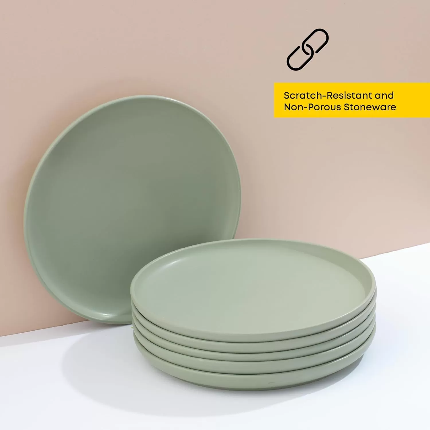 imageJoyJolt Mesa Stoneware Dinner Plates Set of 6 105 Dish Set Dishwasher and Microwave Safe Plate Set Modern Rustic Dinnerware Kitchen Serving Dishes  Matte White LinenGreen