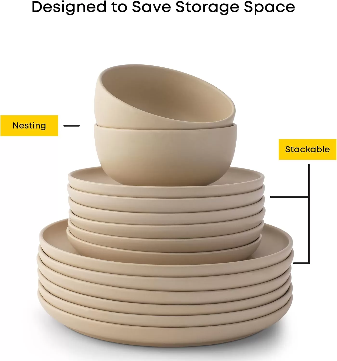 imageJoyJolt Mesa Stoneware Dinner Plates Set of 6 105 Dish Set Dishwasher and Microwave Safe Plate Set Modern Rustic Dinnerware Kitchen Serving Dishes  Matte White LinenBeige